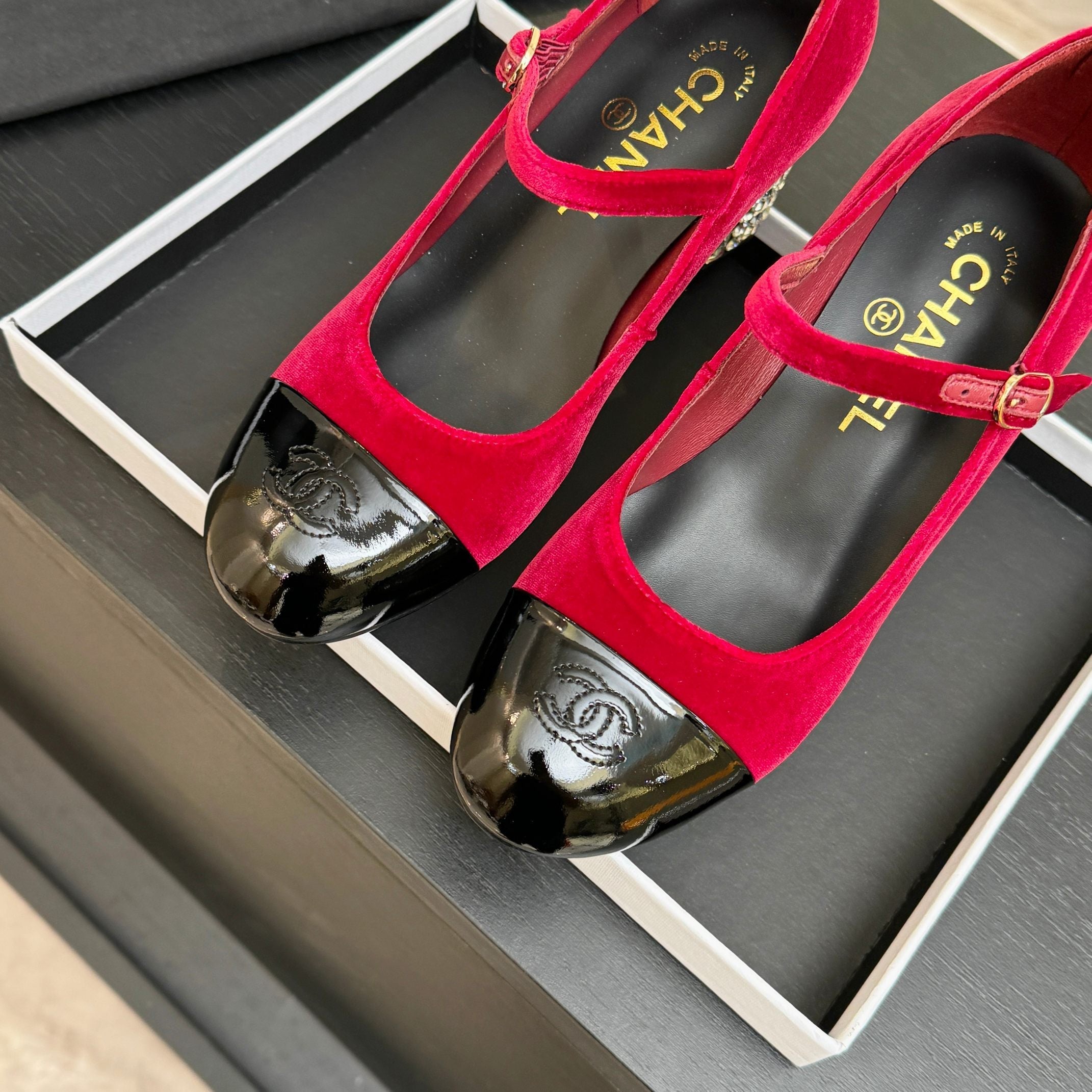 CC 2026 Mary Jane 65 Red Velvet Leather  700644