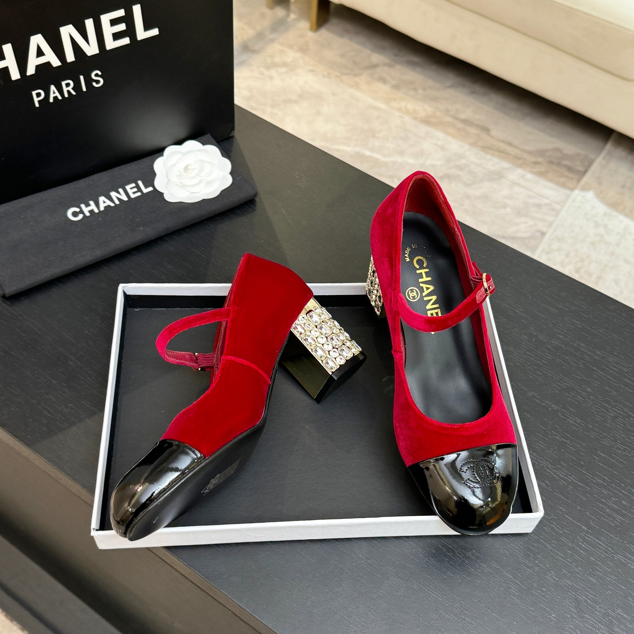 CC 2026 Mary Jane 65 Red Velvet Leather  700644