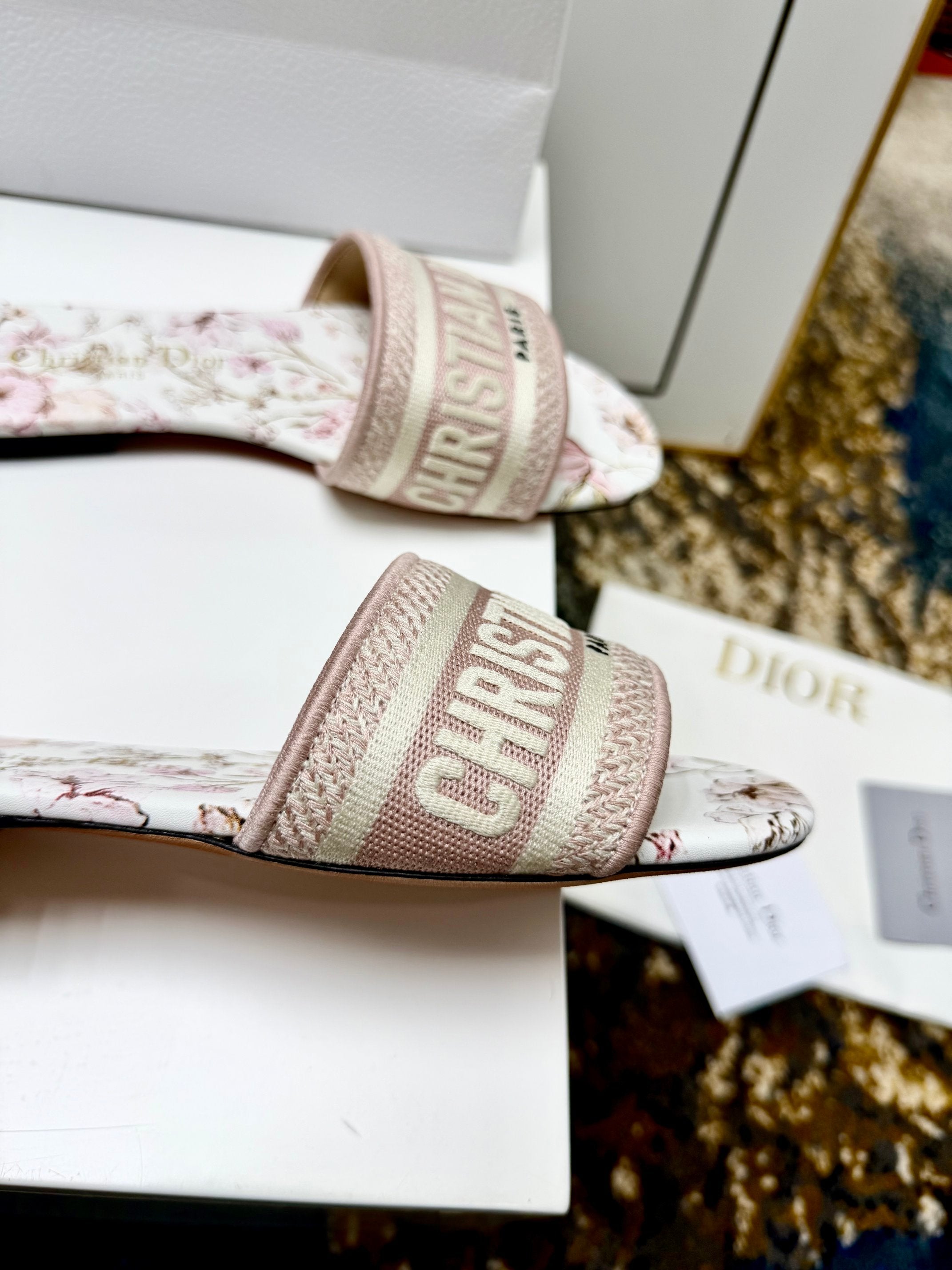 CD 26s Embroidered Sandals Pink Pastel Canvas Leather 683020