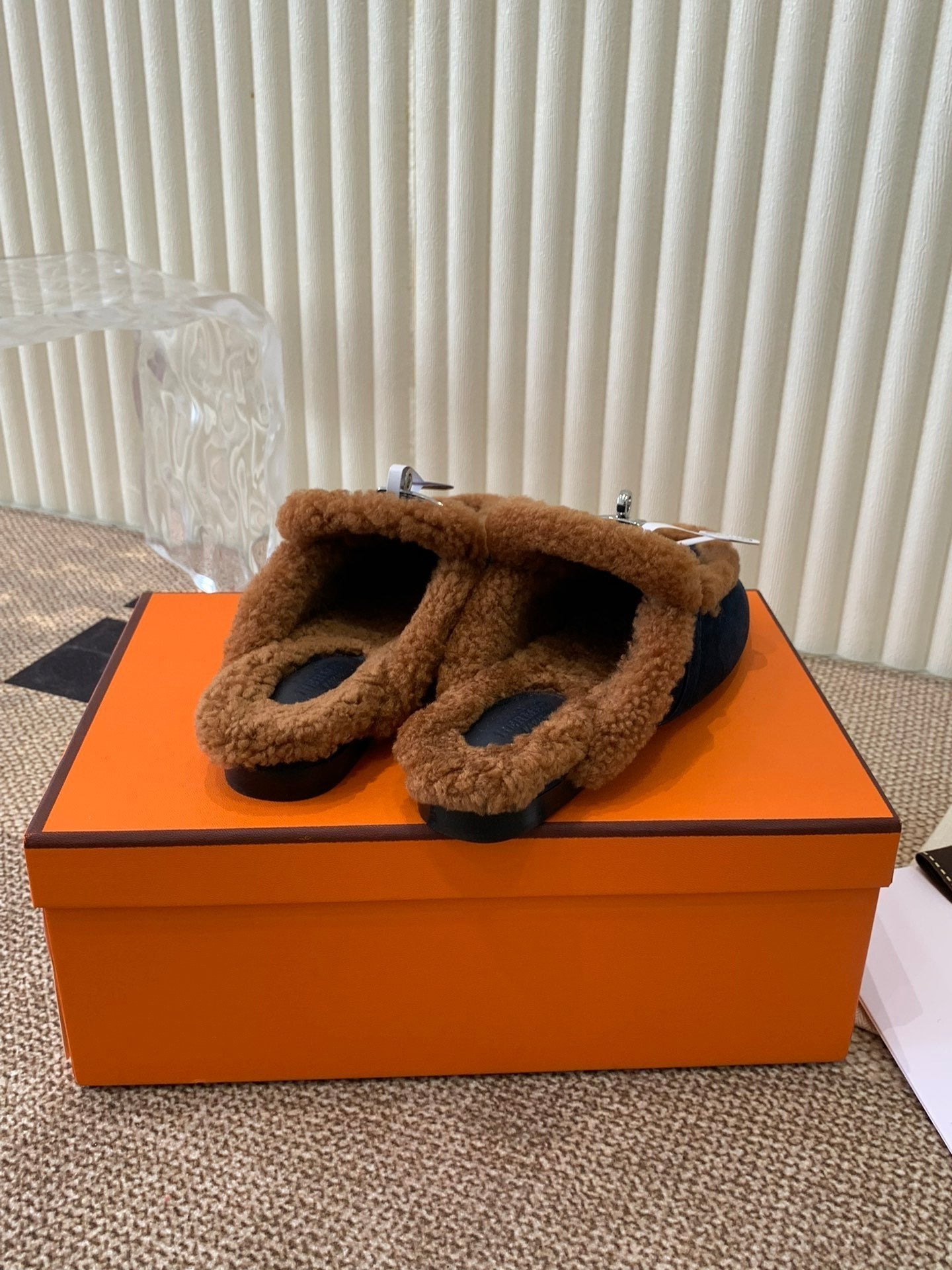HM Oz Mule In Navy Blue mix Brown Suede Lined With Wool Fleece 113195