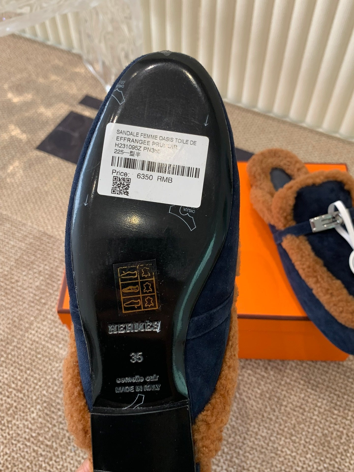 HM Oz Mule In Navy Blue mix Brown Suede Lined With Wool Fleece 113195