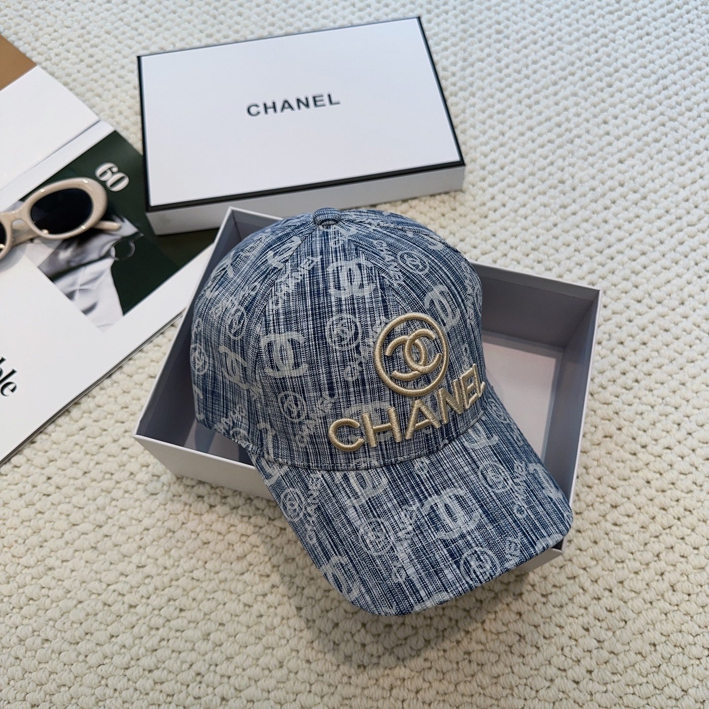 Chanel Baseball Cap With Blue Denim Pattern 297663