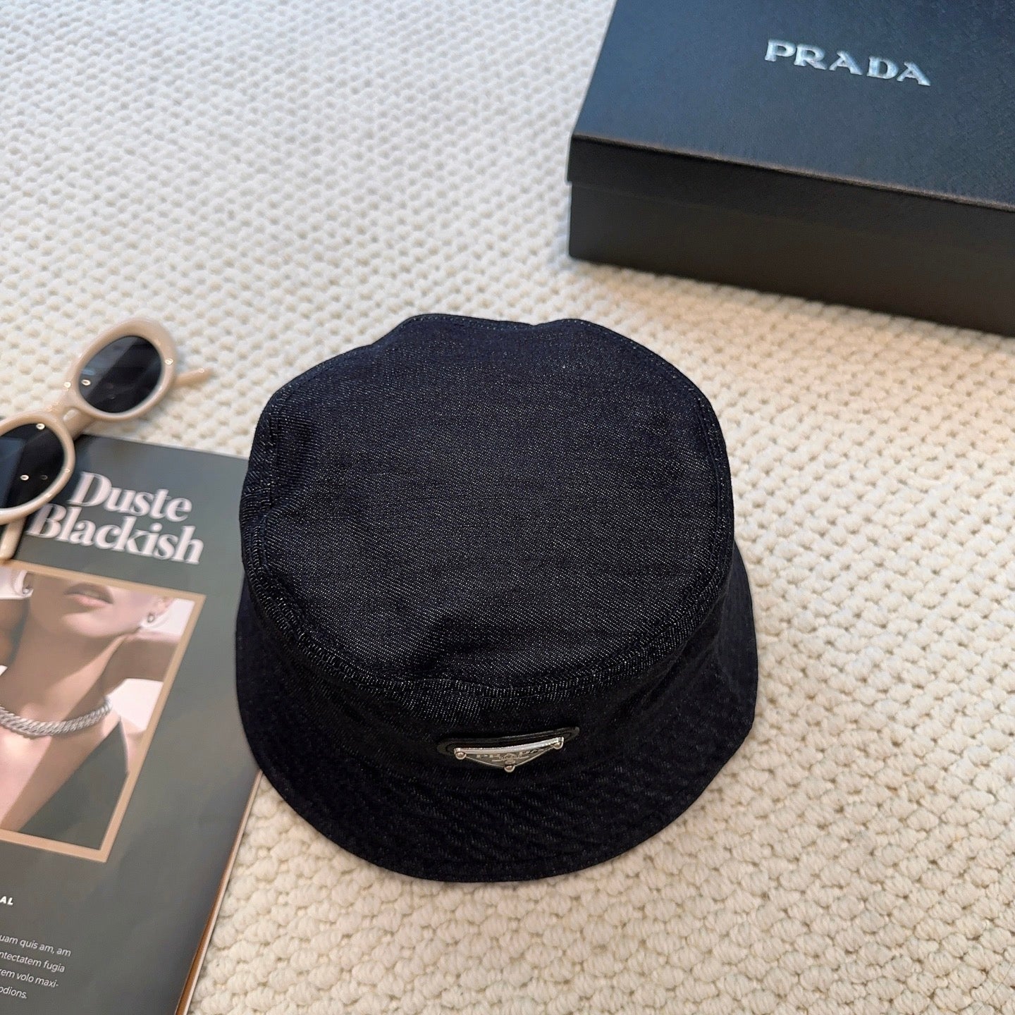 Prada Denim Triangle Bucket Hat 299816