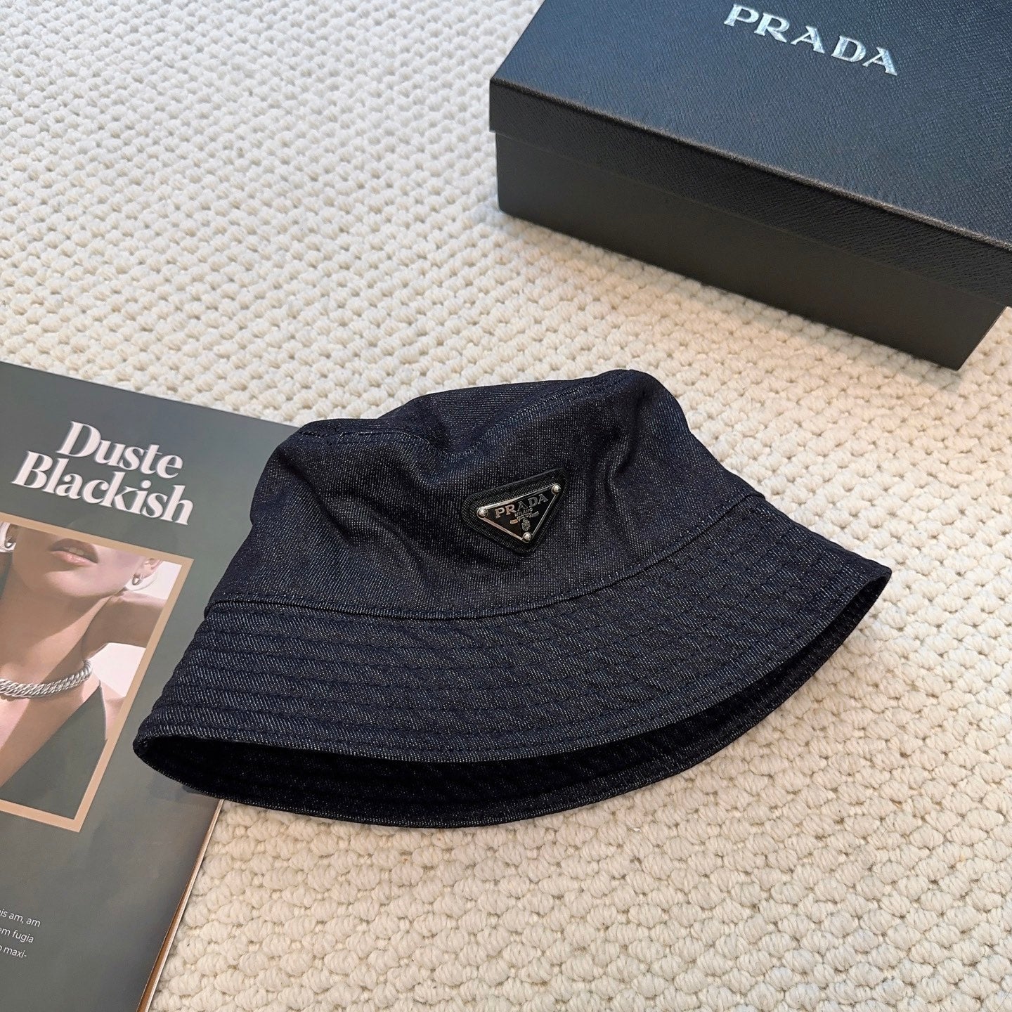Prada Denim Triangle Bucket Hat 299816