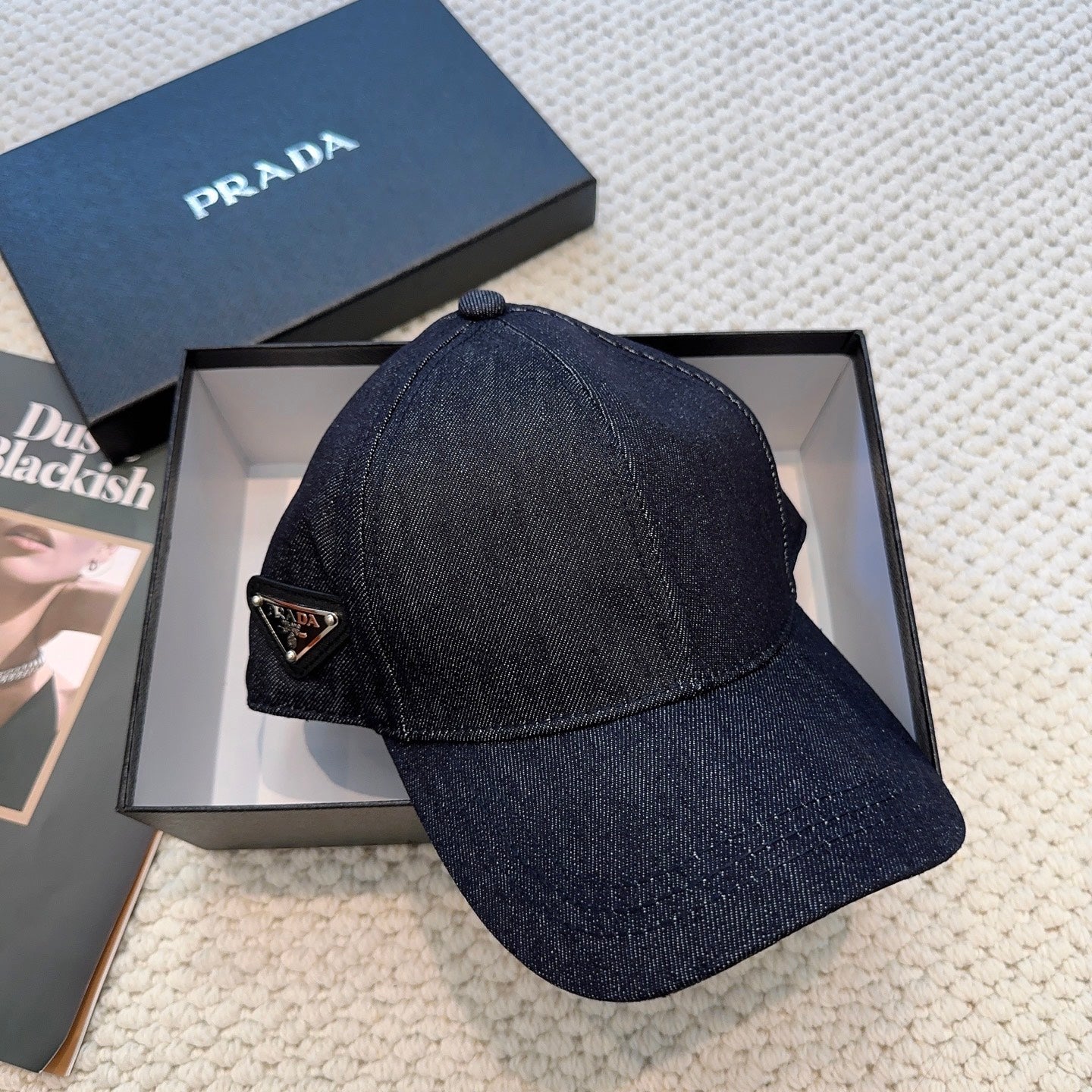 Prada Denim Triangle Baseball Cap