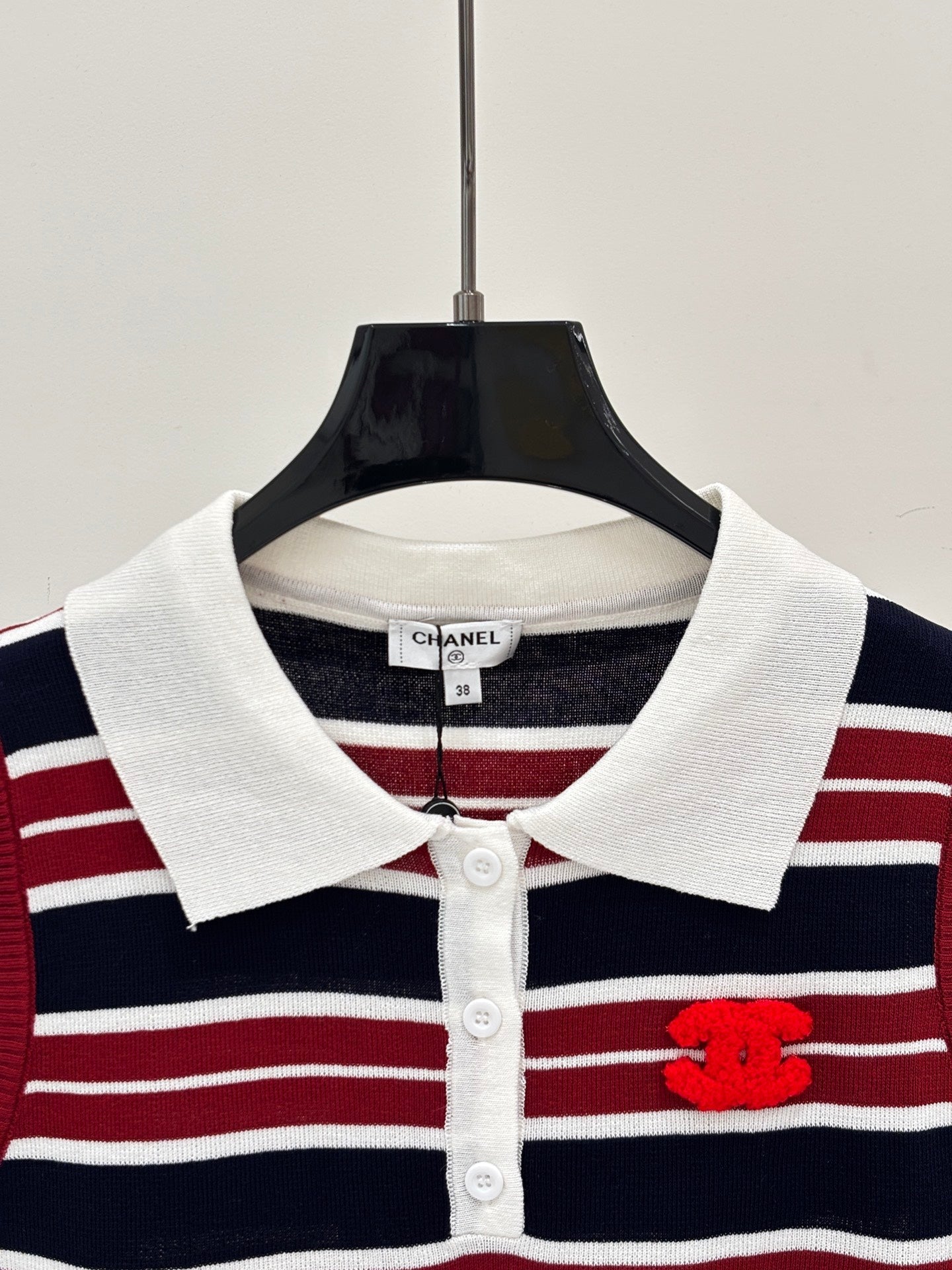 Chanel 2026 Striped Vest With Double C Logo Red White Blue Wool 394731