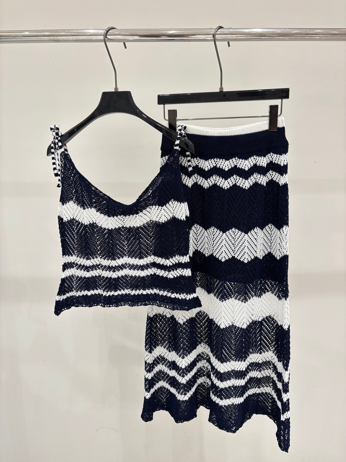 Chanel 2026 Camisole and Long Skirt Navy Blue White Wool 394716