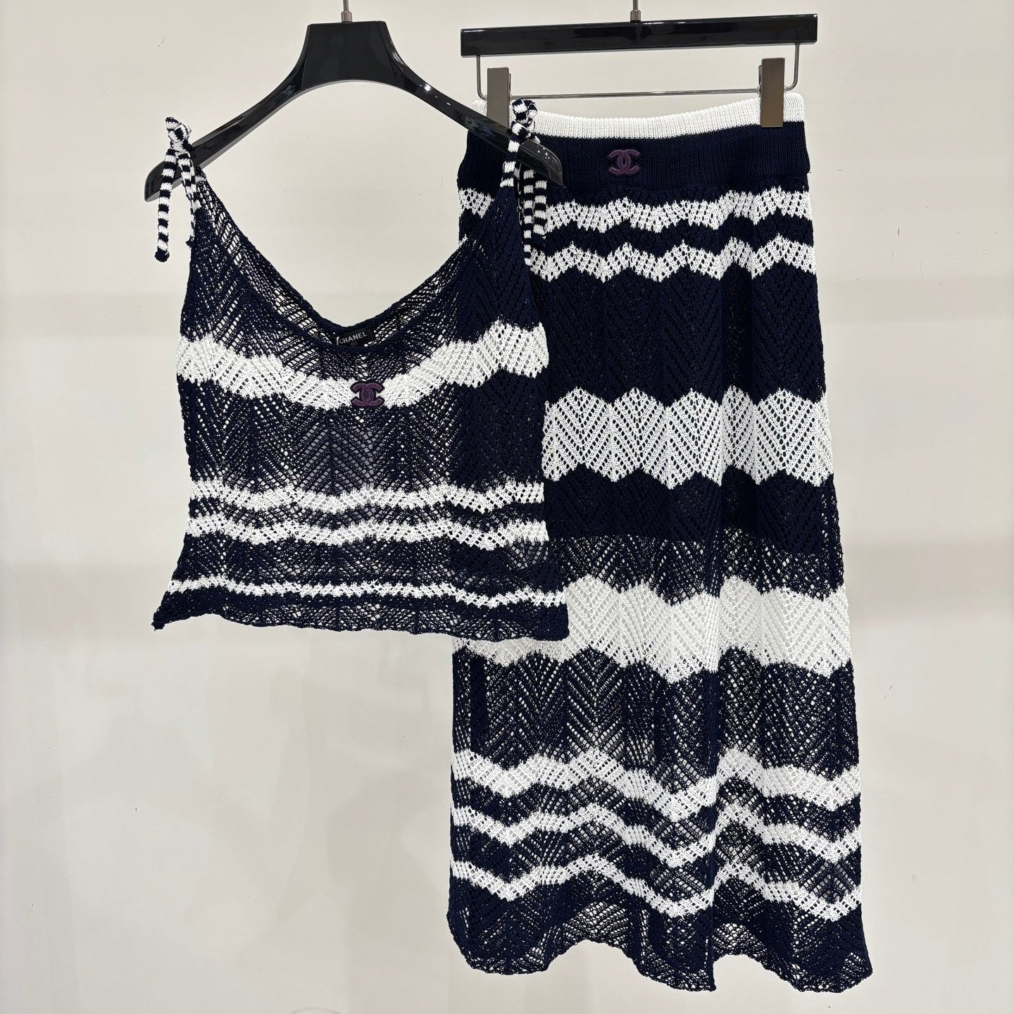 Chanel 2026 Camisole and Long Skirt Navy Blue White Wool 394716