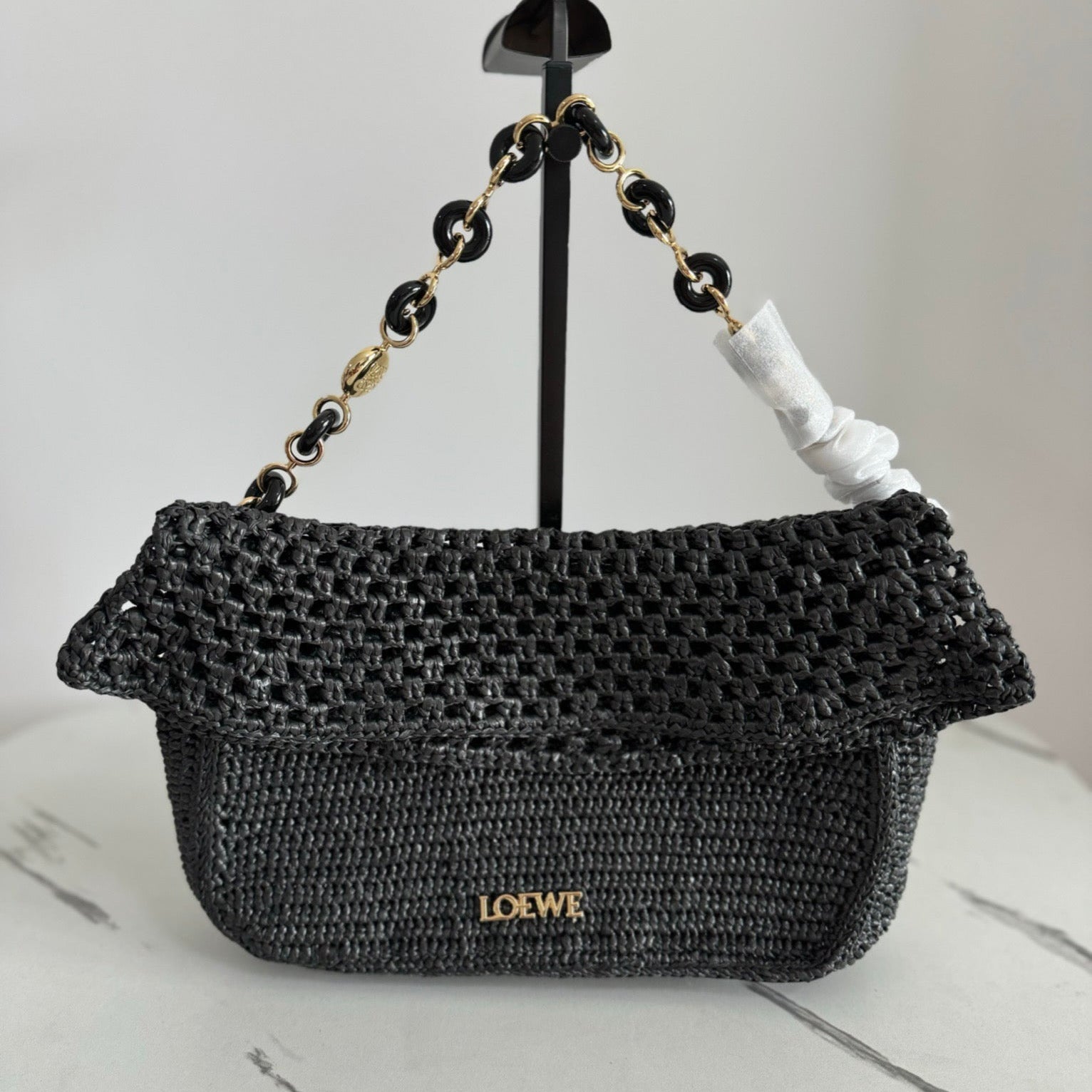Loewe Ola Shoulder Bag 26 Black Raffia 274683