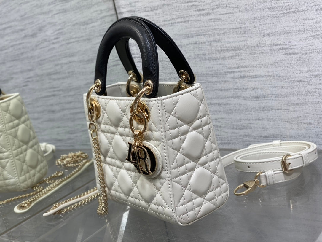 mini lady 17 white black lambskin