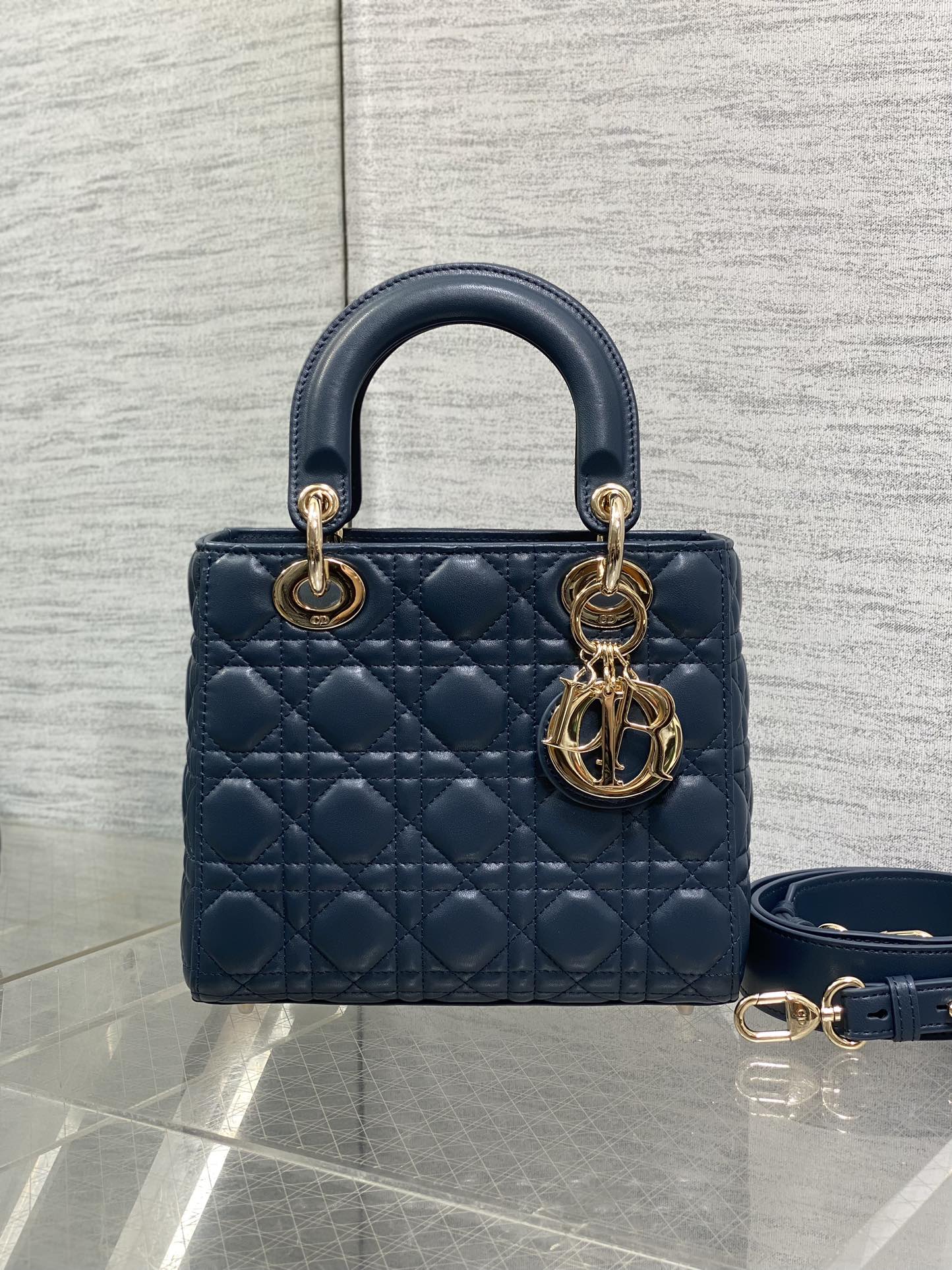 Dior 2026 Mini Lady Dior Bag Dark Blue Lambskin 247370