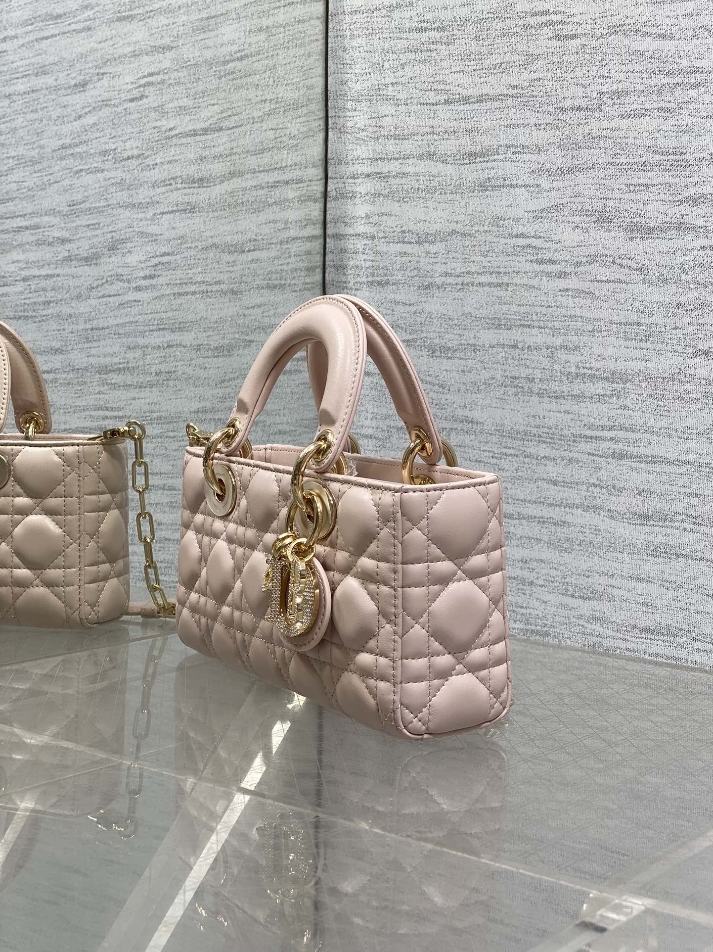 Dior 2026 Lady D-Joy Bag 22cm Powder Pink Cannage Lambskin
