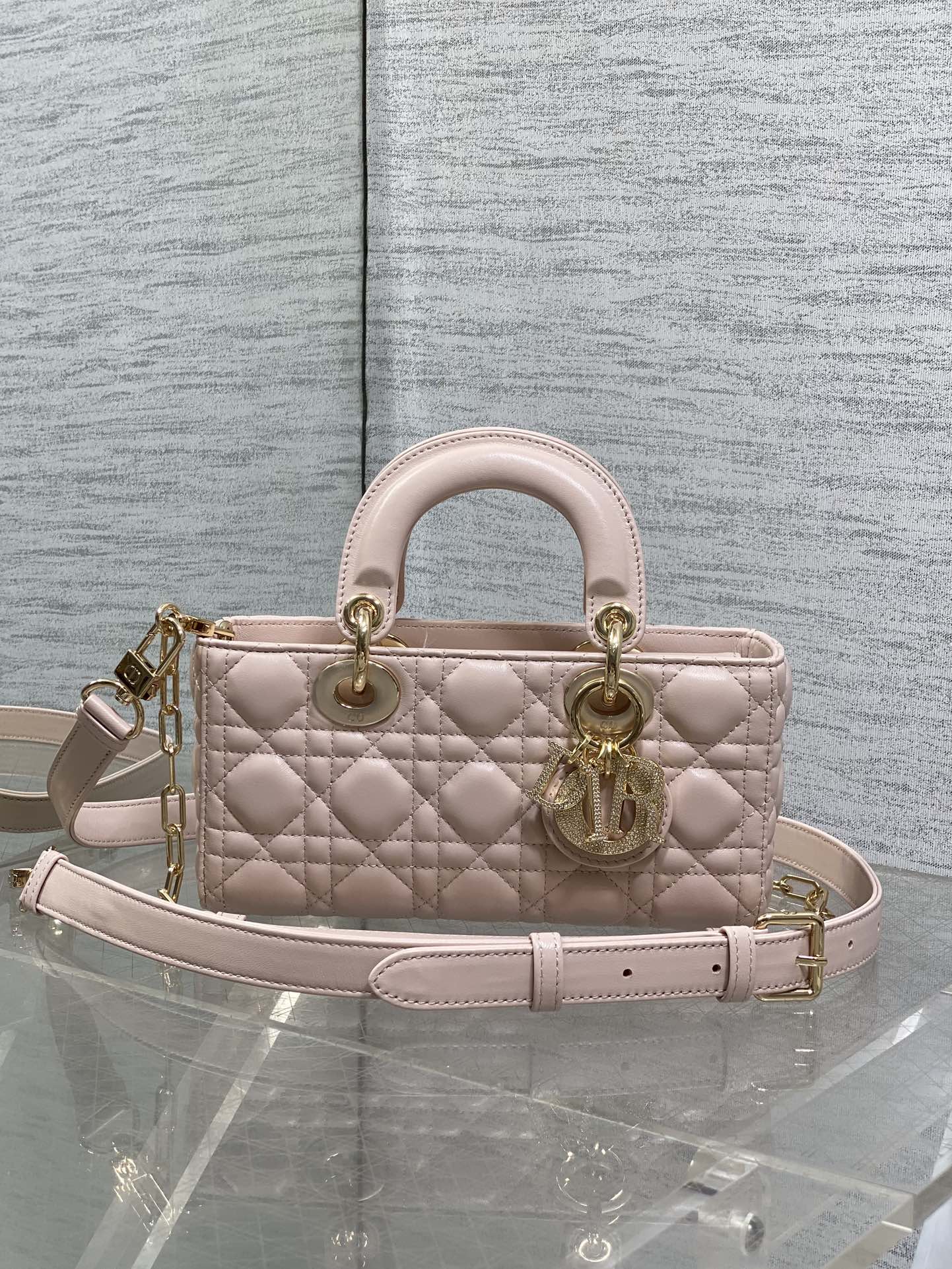 Dior 2026 Lady D-Joy Bag 22cm Powder Pink Cannage Lambskin
