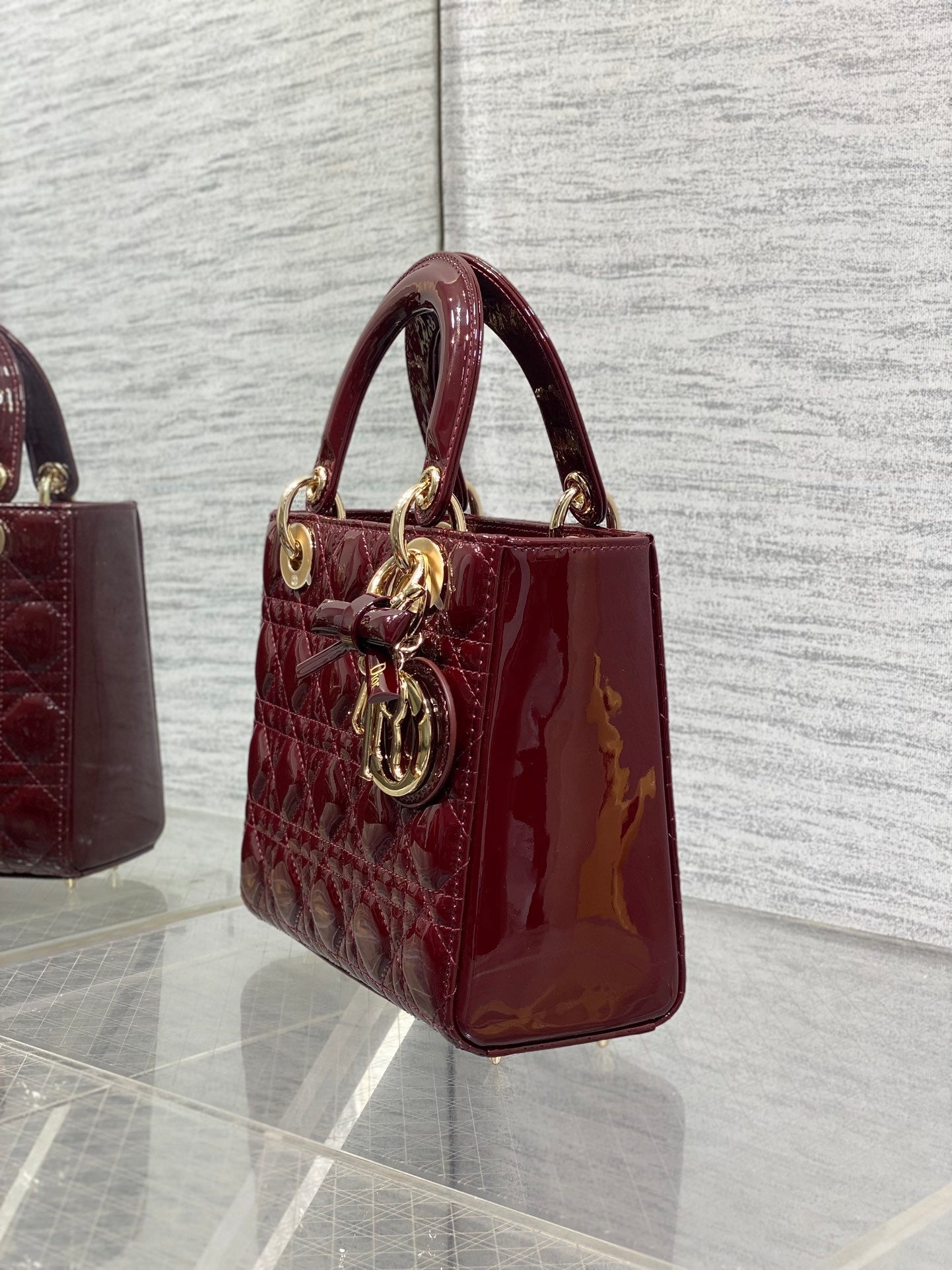 Dior 2026 Bow Lady Dior 20cm Red Patent Leather 289215
