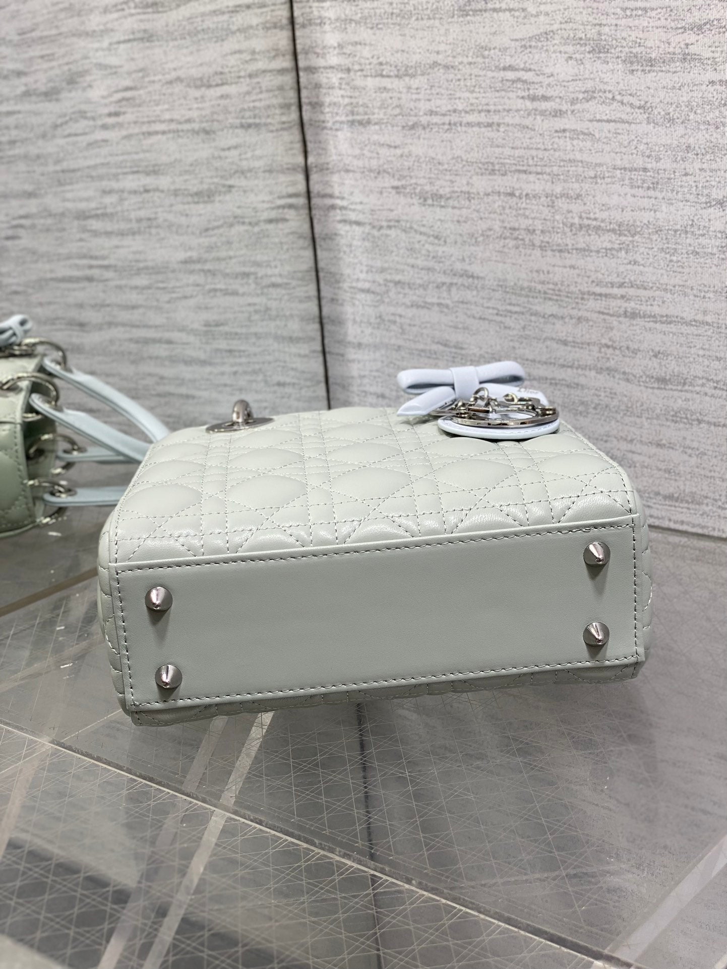 Dior 2026 Bow Lady Dior 20cm Green mix Blue Cannage Lambskin 286579