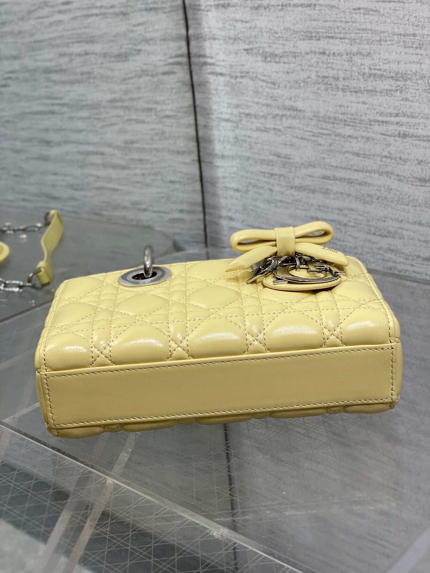 Dior 2026 Bow Lady D-Joy 19cm Yellow Cannage Lambskin With Silver Charm 286561