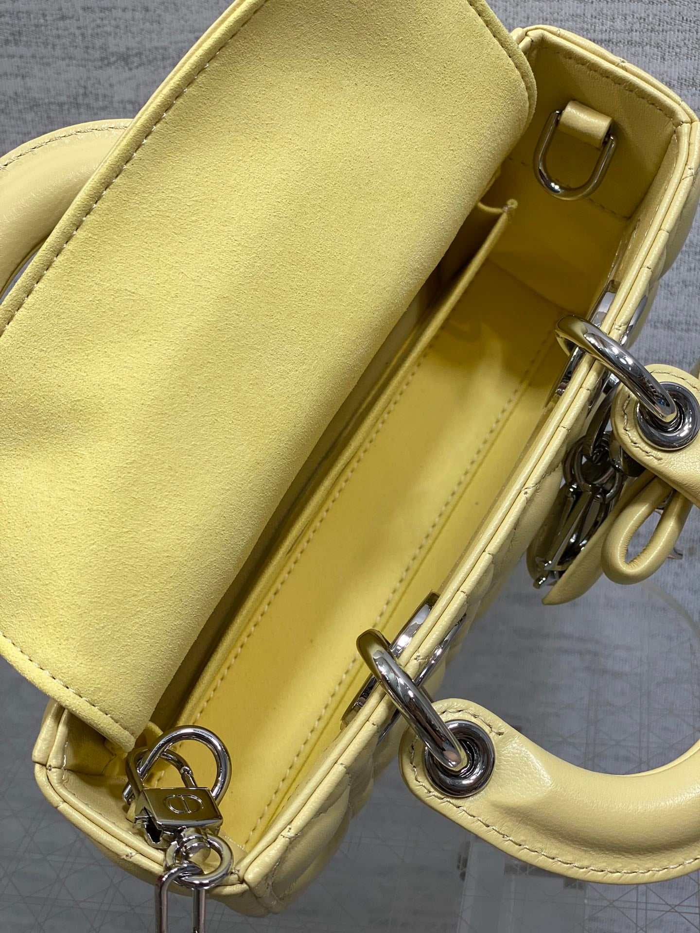 Dior 2026 Bow Lady D-Joy 19cm Yellow Cannage Lambskin With Silver Charm 286561