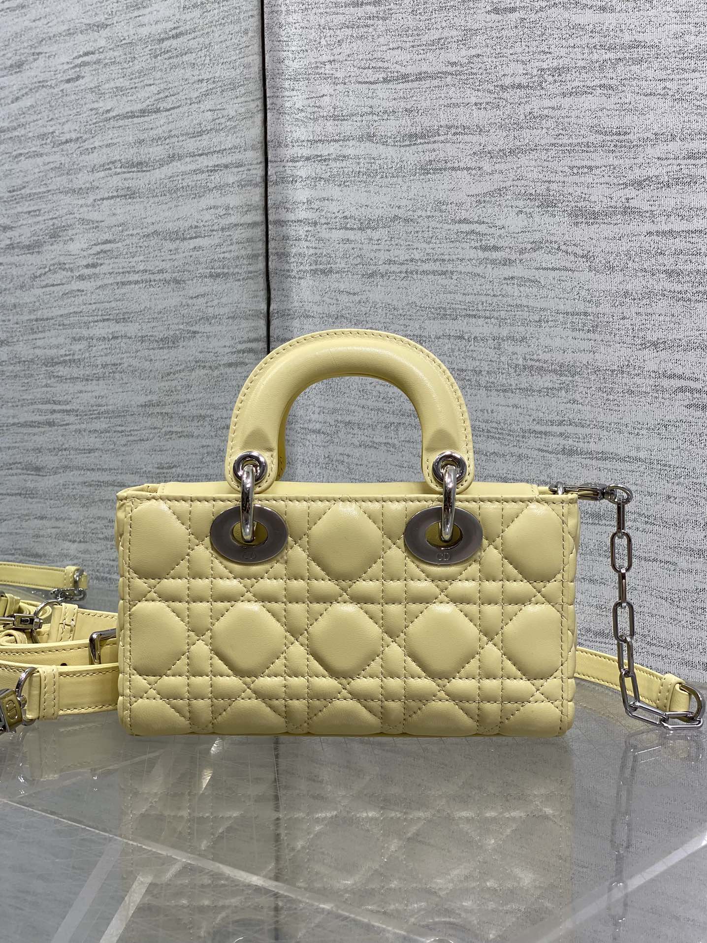 Dior 2026 Bow Lady D-Joy 19cm Yellow Cannage Lambskin With Silver Charm 286561
