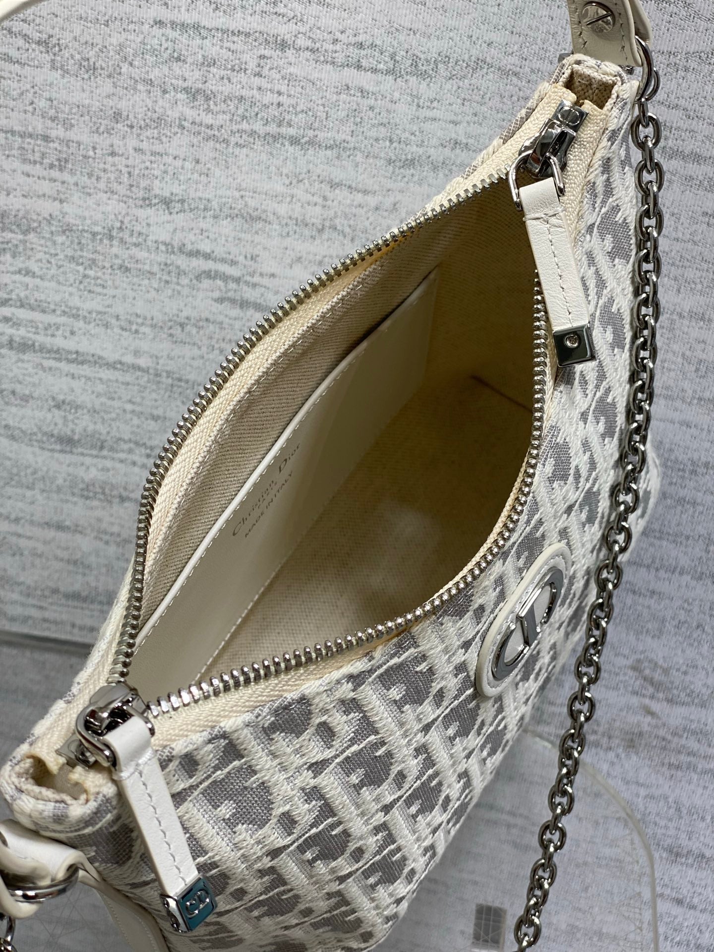 Dior 2026 Diorling 19cm Bag White Grey Cotton Calfskin 289144