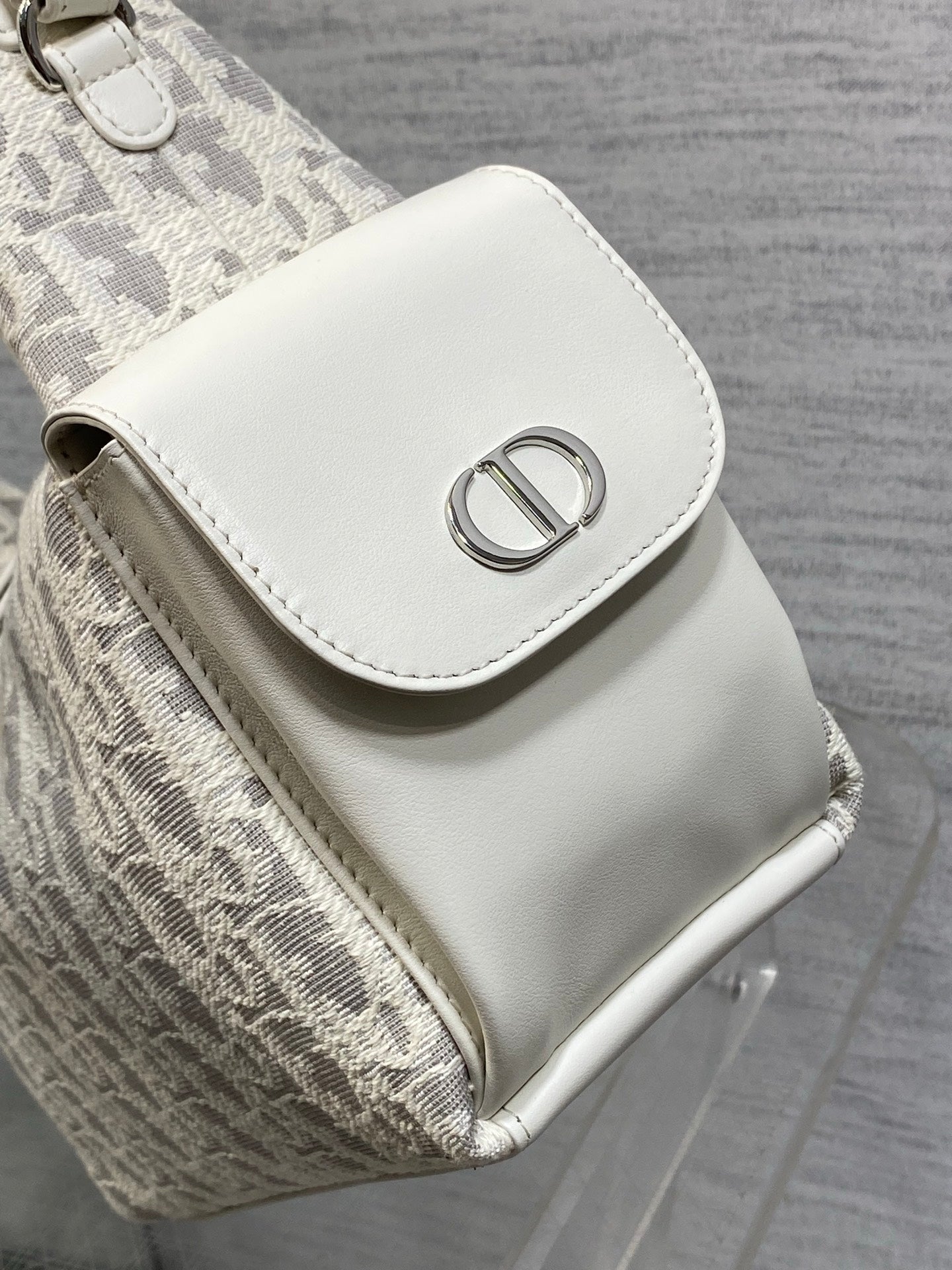 Dior 2026 D-Dream Oblique Jacquard 24cm White Grey Cotton Calfskin 289148