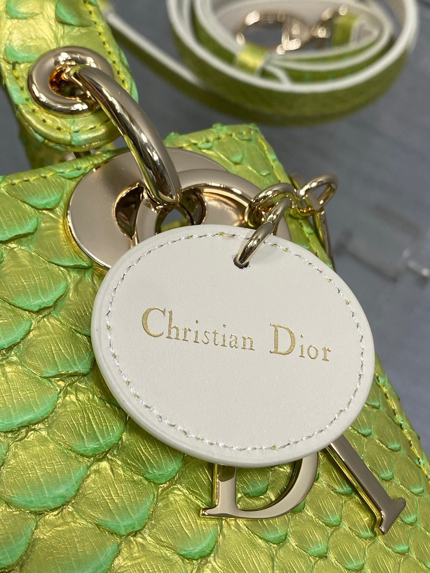 Dior 2026 Lady Embossed Snake Skin Bag 17cm Green Leather 378810