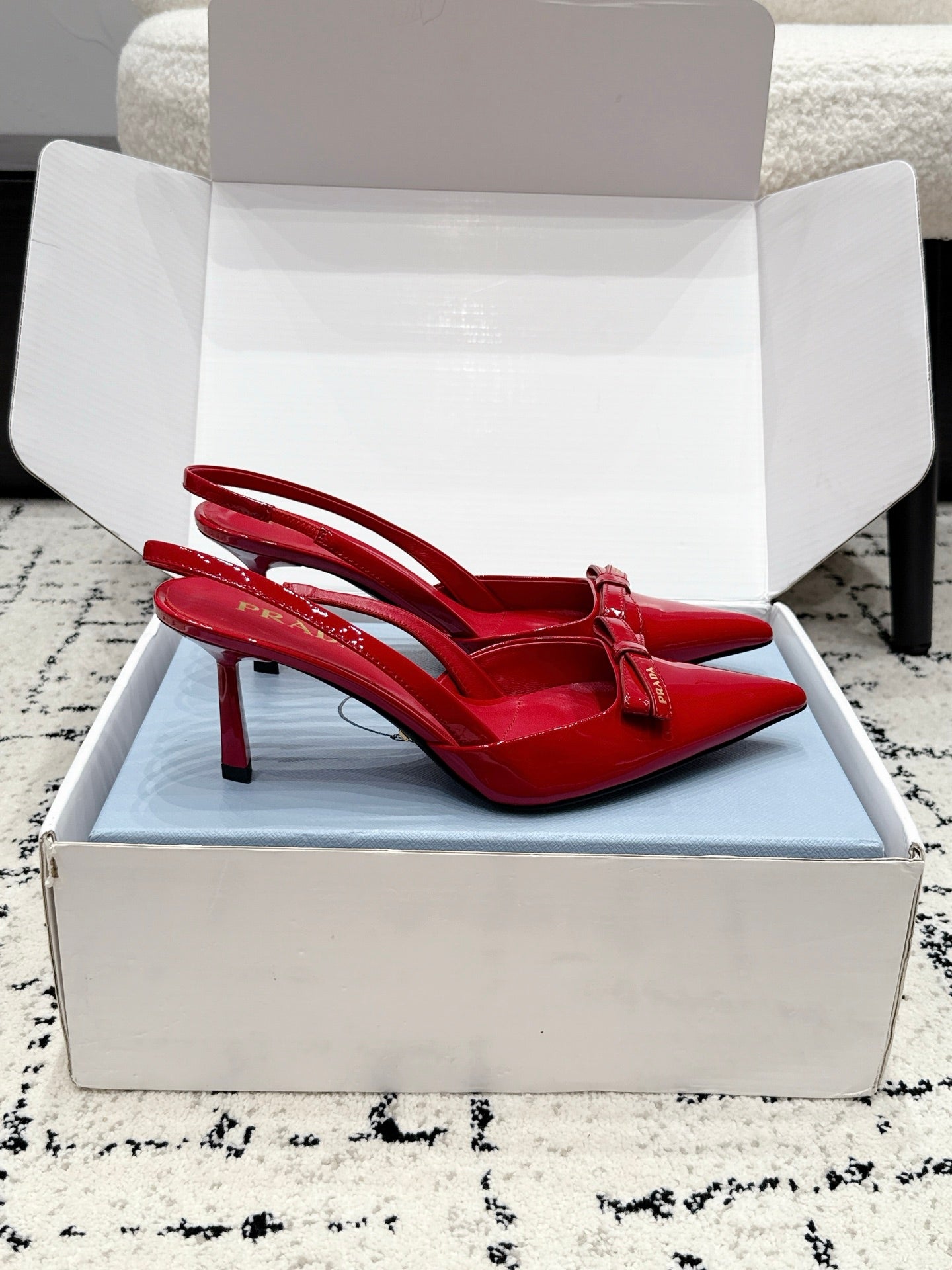 Prada 2026 Bow-Tie Open Sling Back 85mm Cowhide Leather 769840