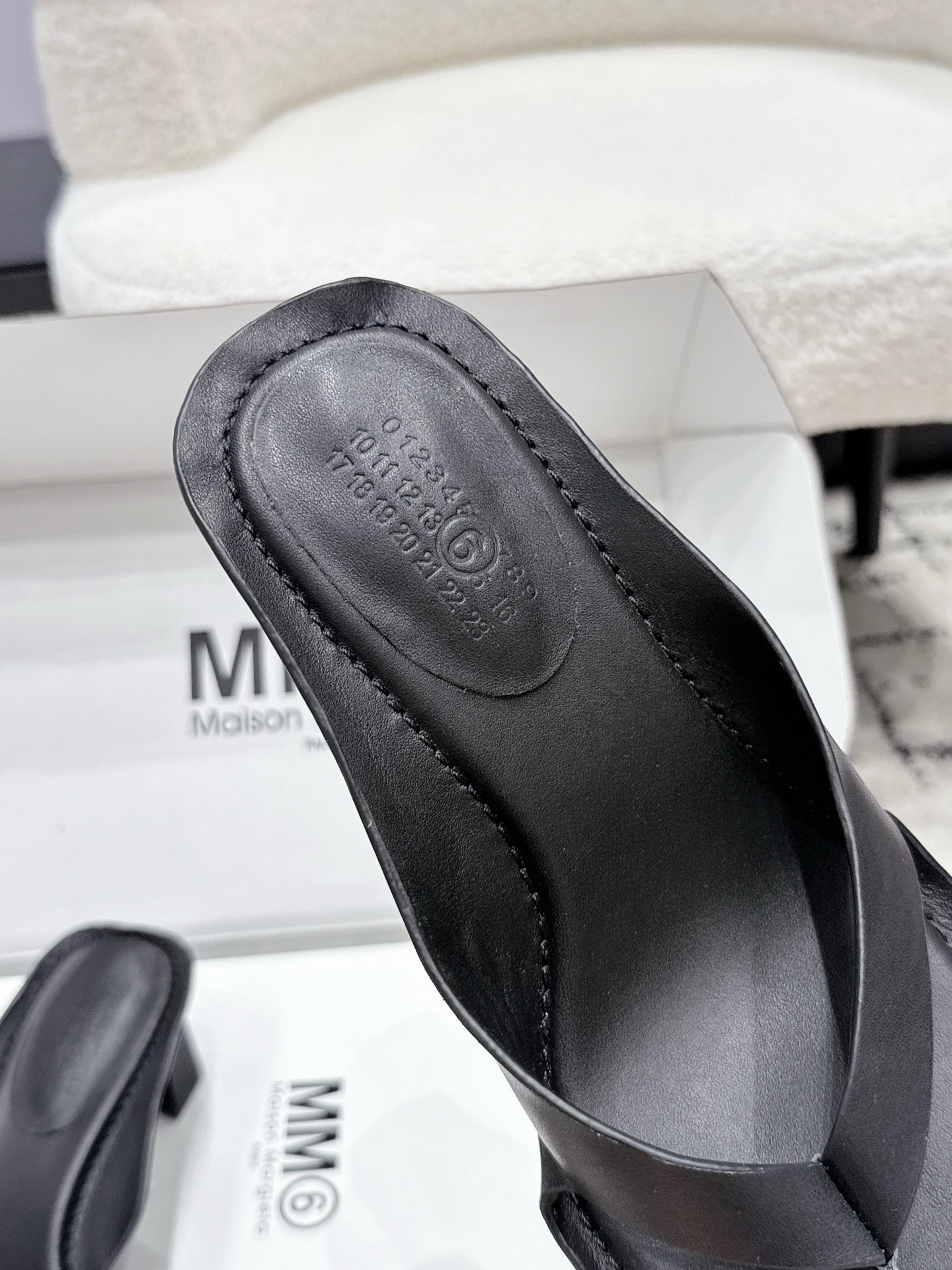 Maison Margiela 2026 Square Toe High-Heeled Flip-Flops Sandal 55mm Cowhide 924867