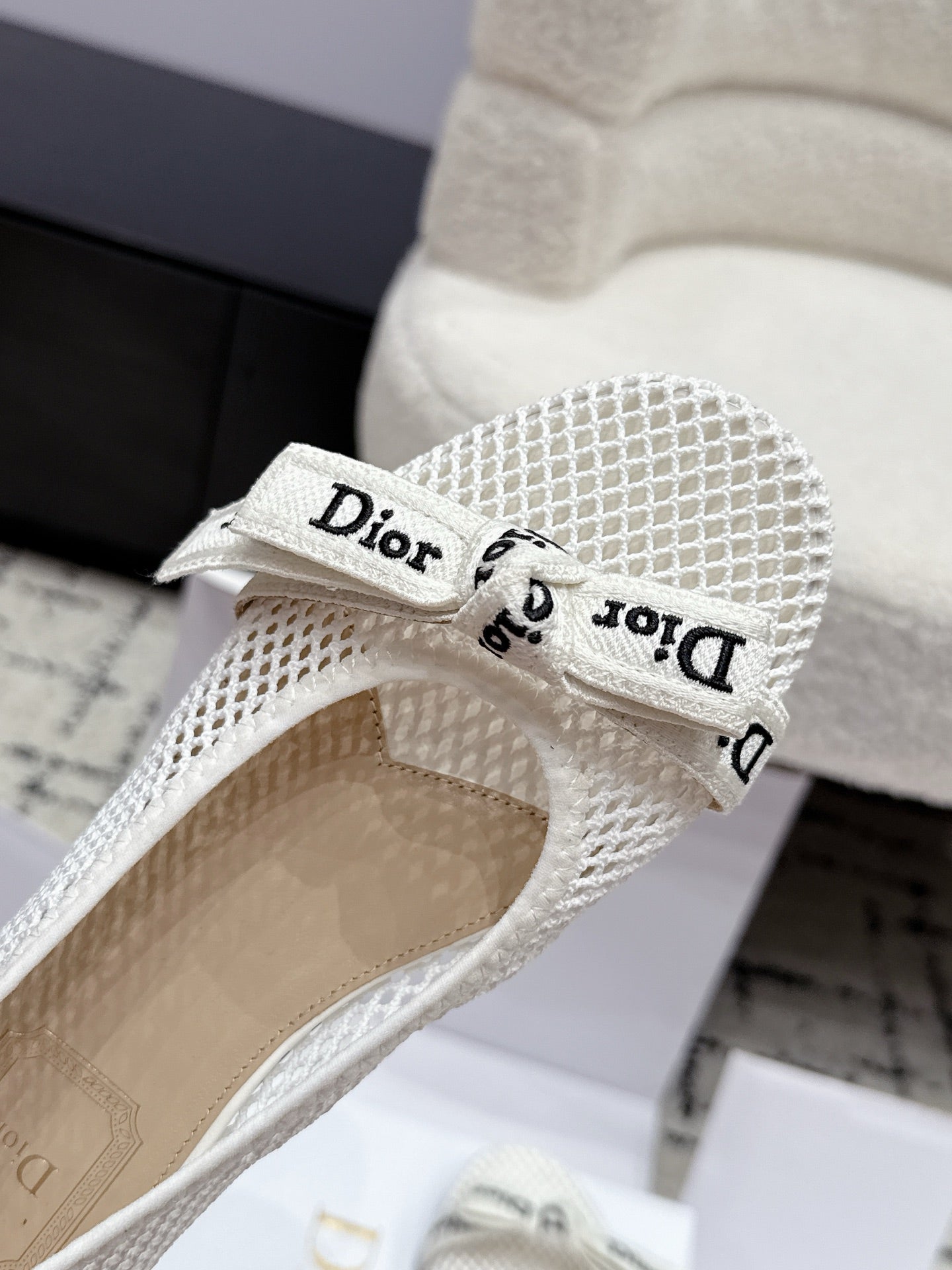 Dior 2026 Embroidered Webbing Ballet Flats Mesh Leather 923144