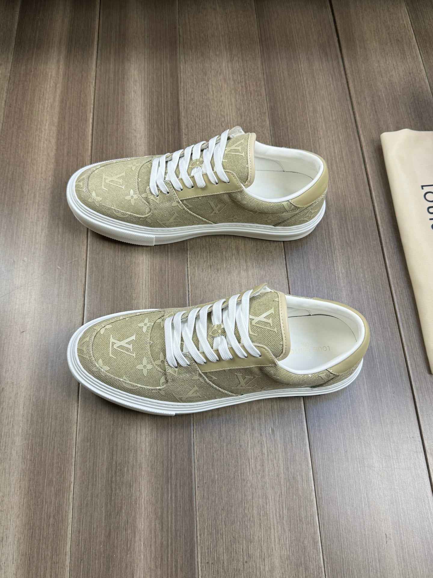 LV TRAINER SNEAKER IN OLIVE YELLOW MONOGRAM DENIM