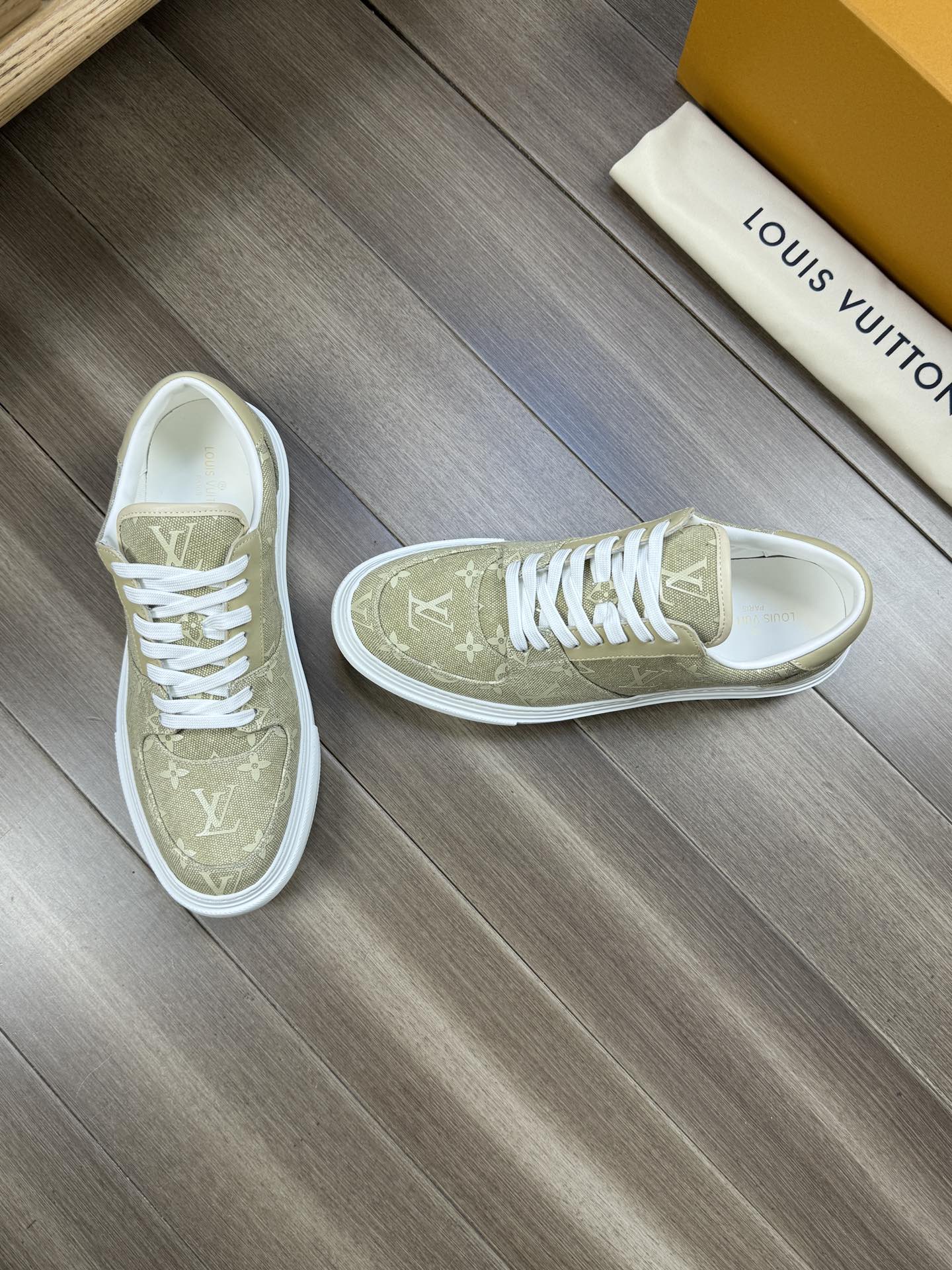 LV TRAINER SNEAKER IN OLIVE YELLOW MONOGRAM DENIM