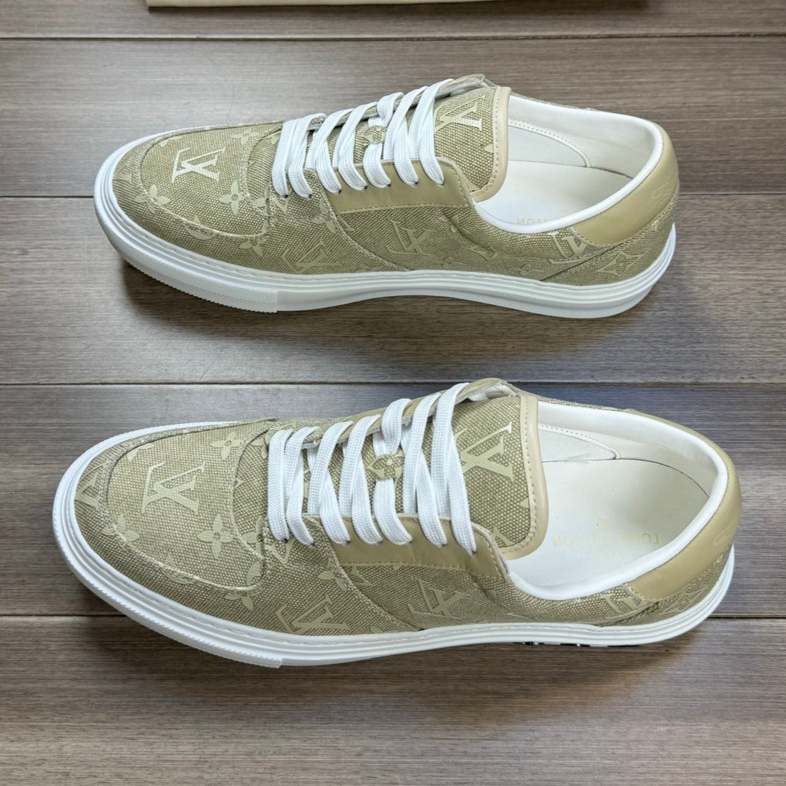 LV TRAINER SNEAKER IN OLIVE YELLOW MONOGRAM DENIM