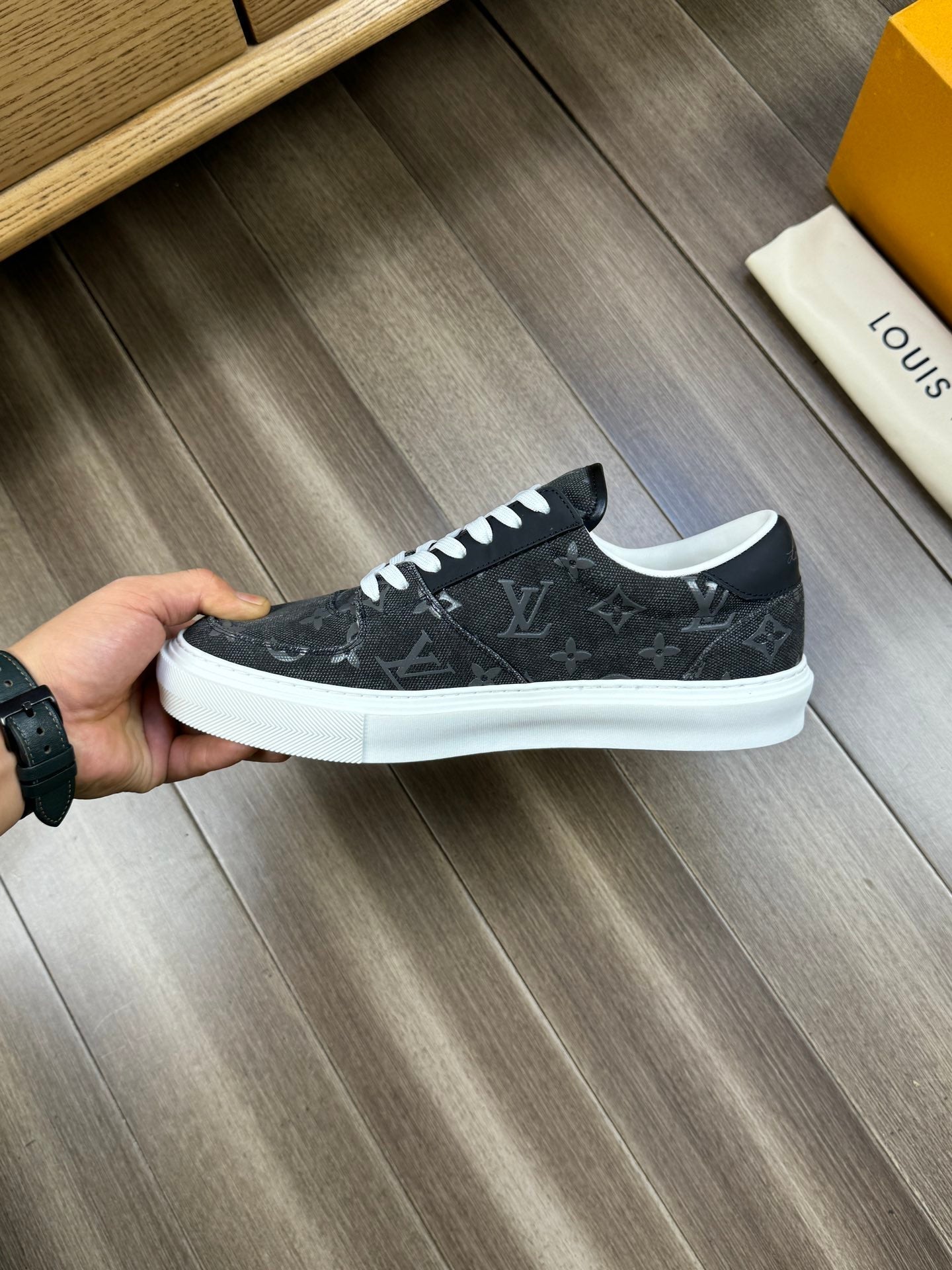 LV TRAINER SNEAKER IN CHARCOAL BLACK MONOGRAM DENIM