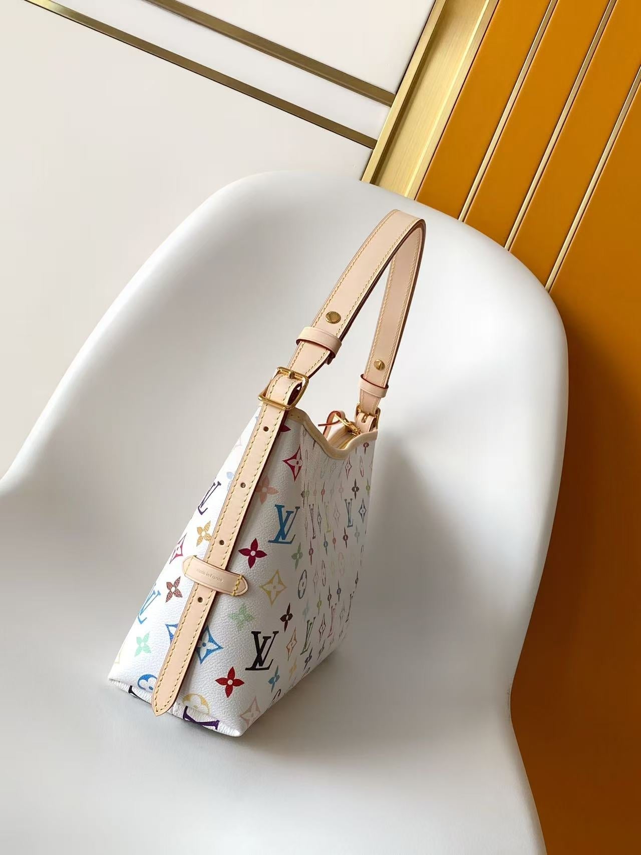 LV 2026 CarryAll Handbag 36cm White Multicolors Canvas Cowhide 281514
