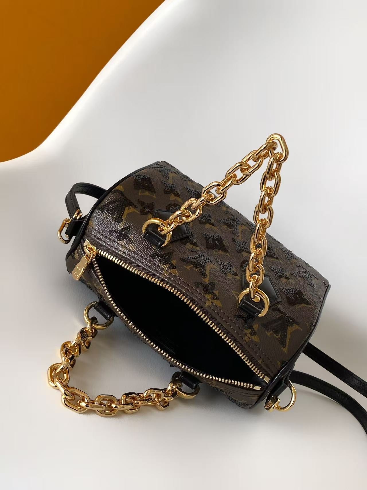 LV 2026 Speedy Bandoulière 20 Bag Black Brown Canvas Leather 281524