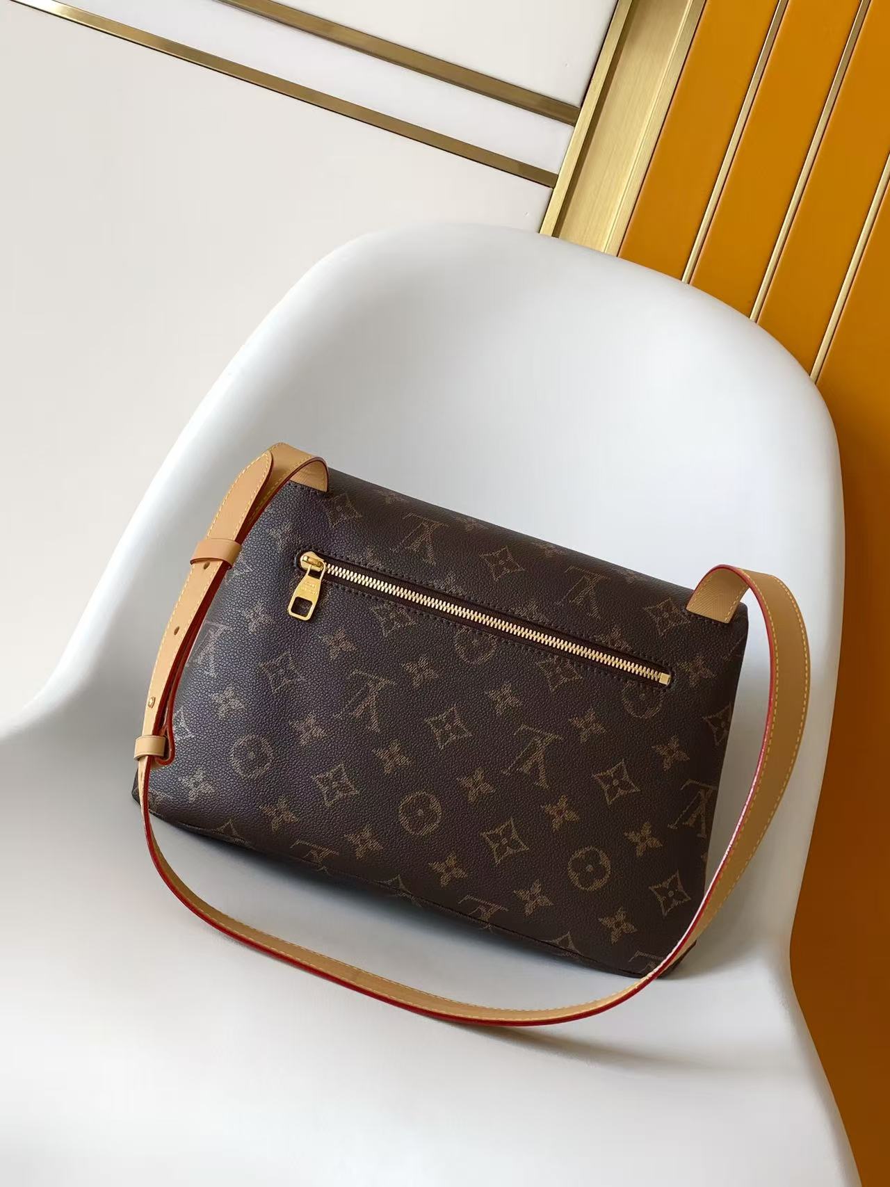 LV 2026 Take Out Messenger Bag 32cm Brown Beige Monogram Coated Canvas