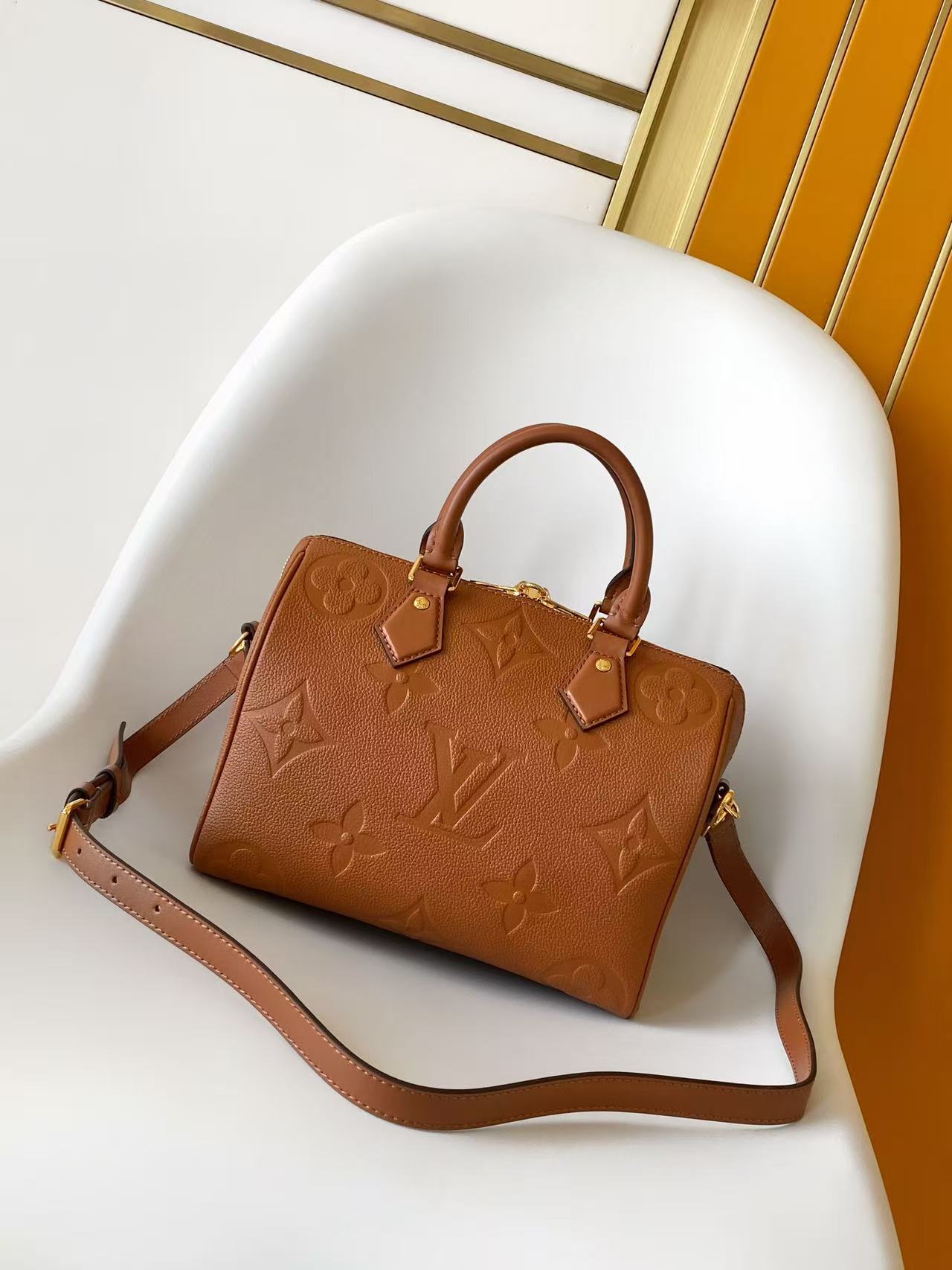 LV 2026 Speedy Soft Bag 25cm Brown Monogram Empreinte Leather 281435