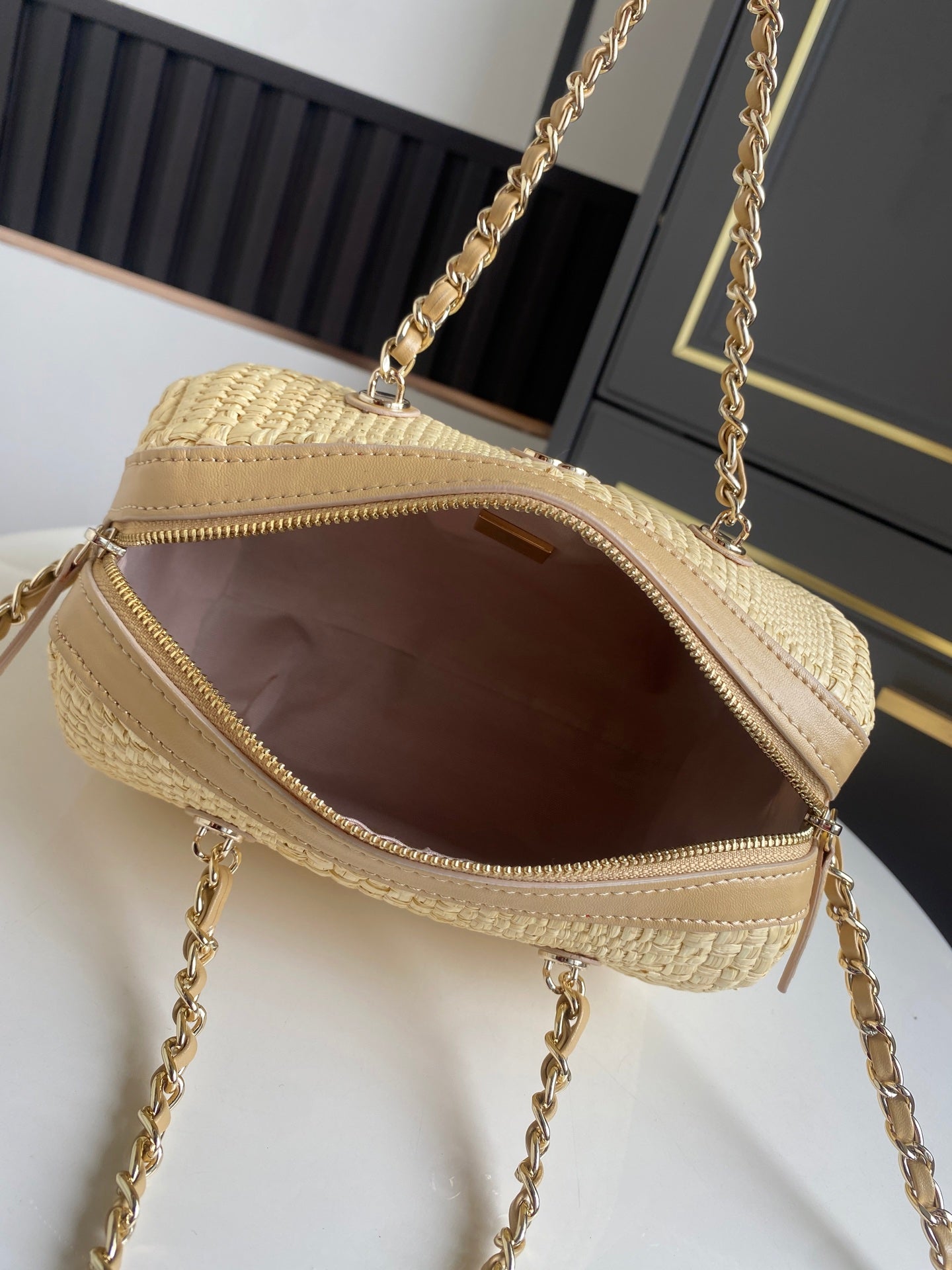 Chanel 2026 Bowling Bag 18.5cm Raffia Leather