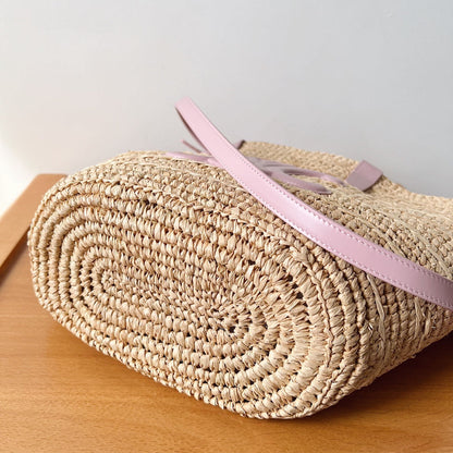 Celine Teen Supple Classic Panier 22cm Pink Calfskin Beige Raffia