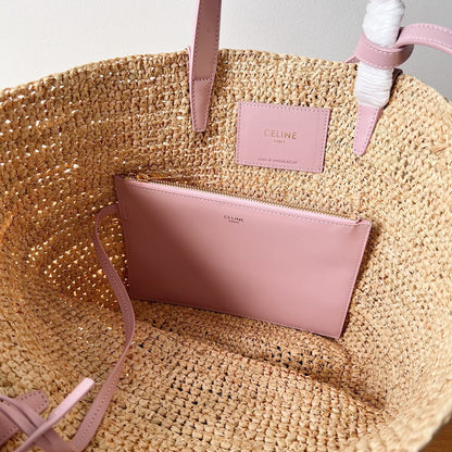 Celine Teen Supple Classic Panier 22cm Pink Calfskin Beige Raffia