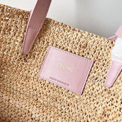 Celine Teen Supple Classic Panier 22cm Pink Calfskin Beige Raffia