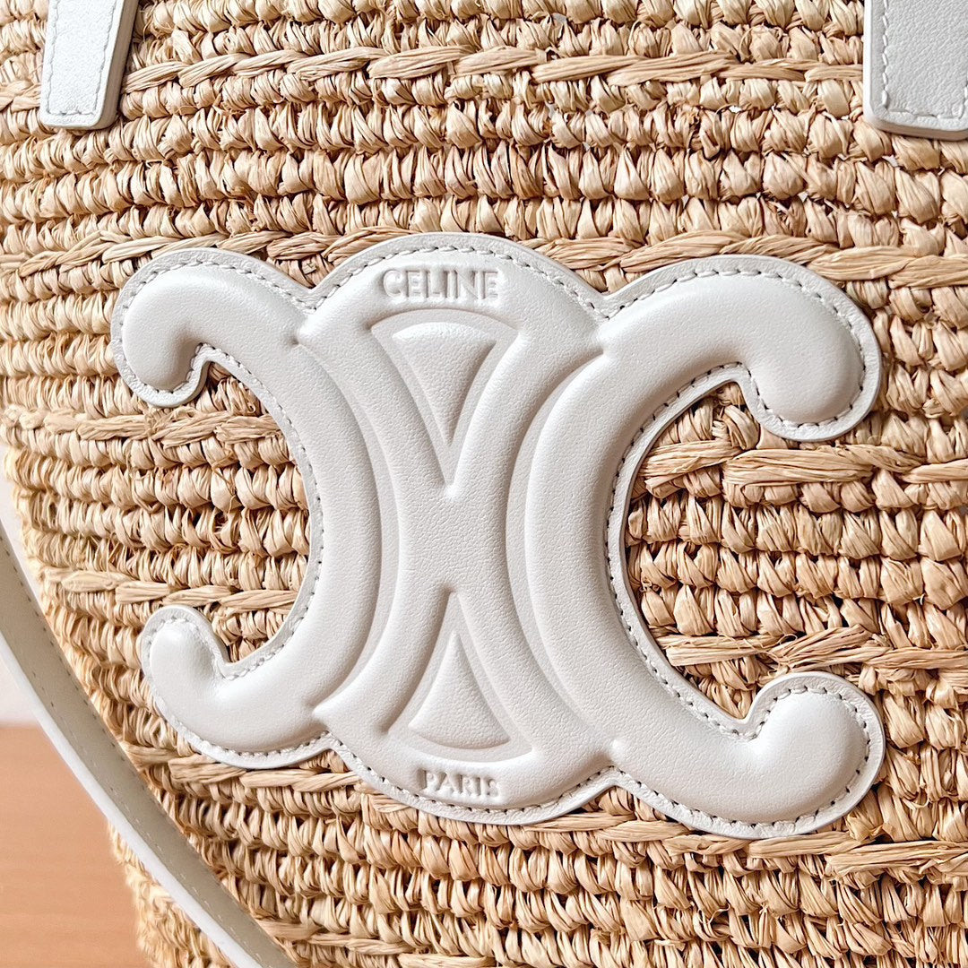 Celine Teen Supple Classic Panier 22cm White Calfskin Beige Raffia