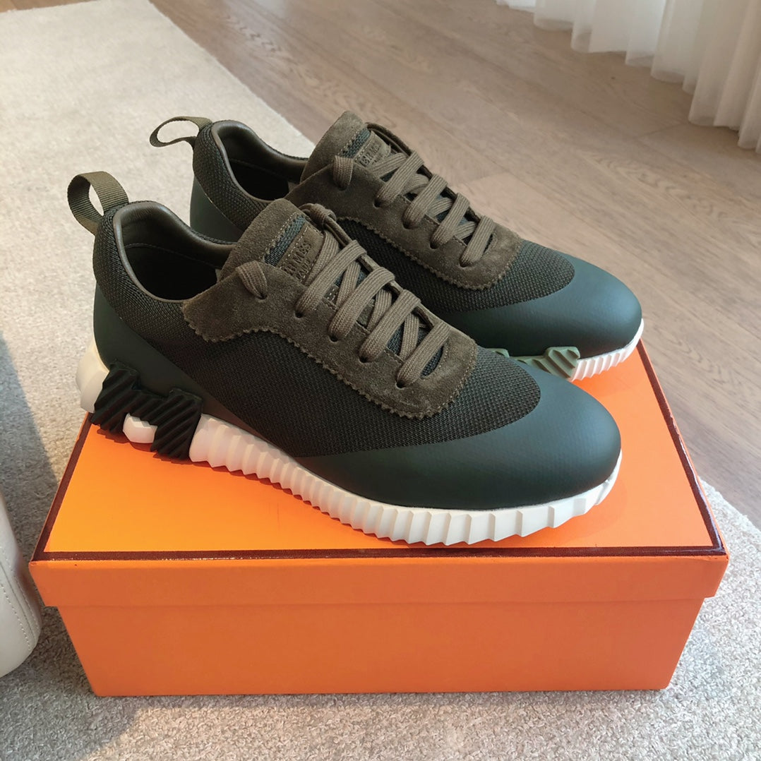 HM Men's 25 Bouncing Sneaker Dark Green Mesh Cowhide 639252