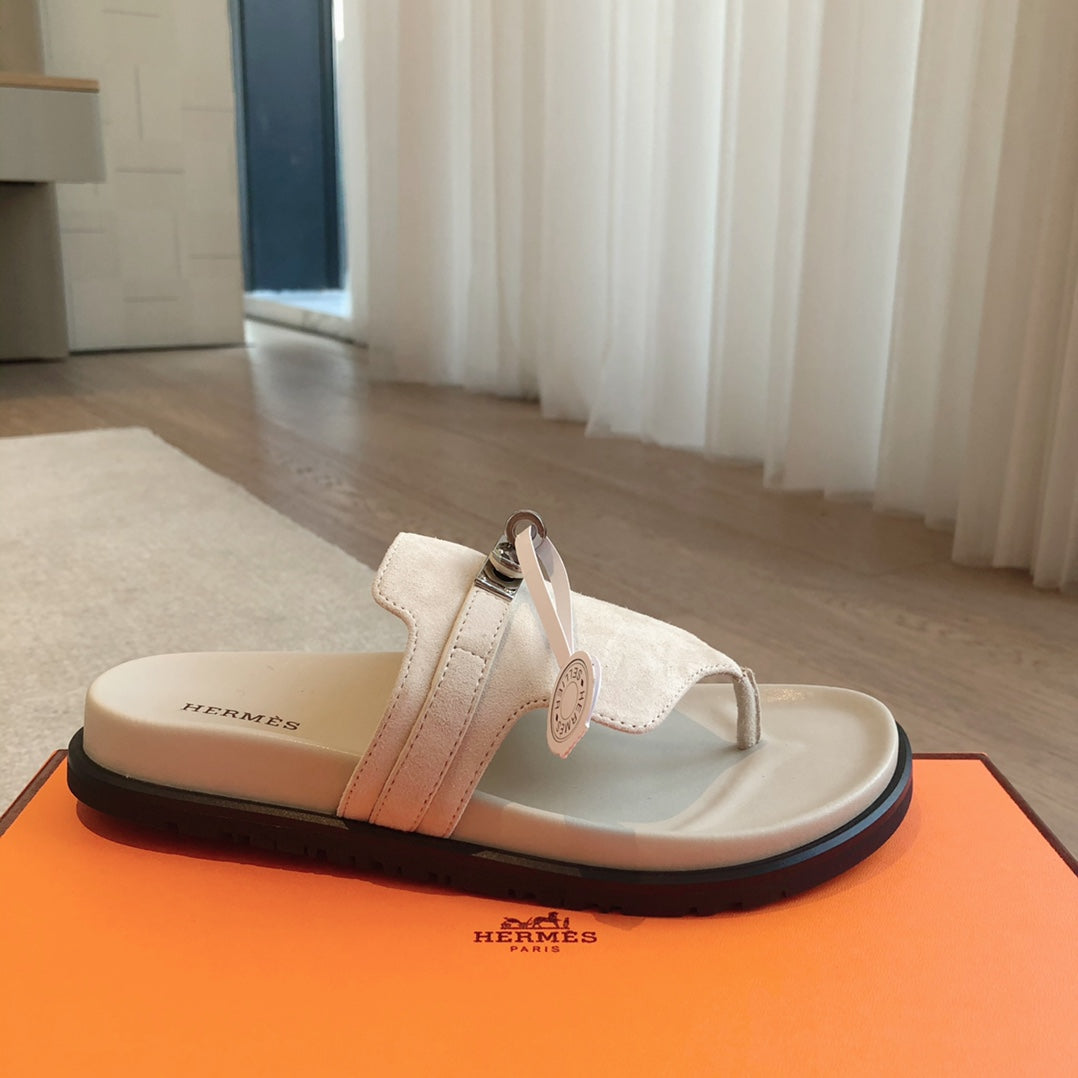 Empire Sandal Ivory Lambskin Suede Goatskin