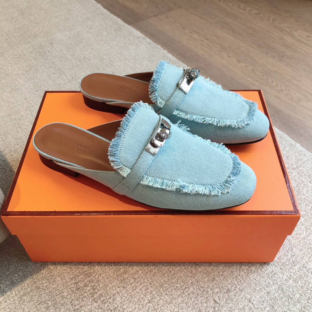 HM OZ Mule Denim Blue Cowhide 756854