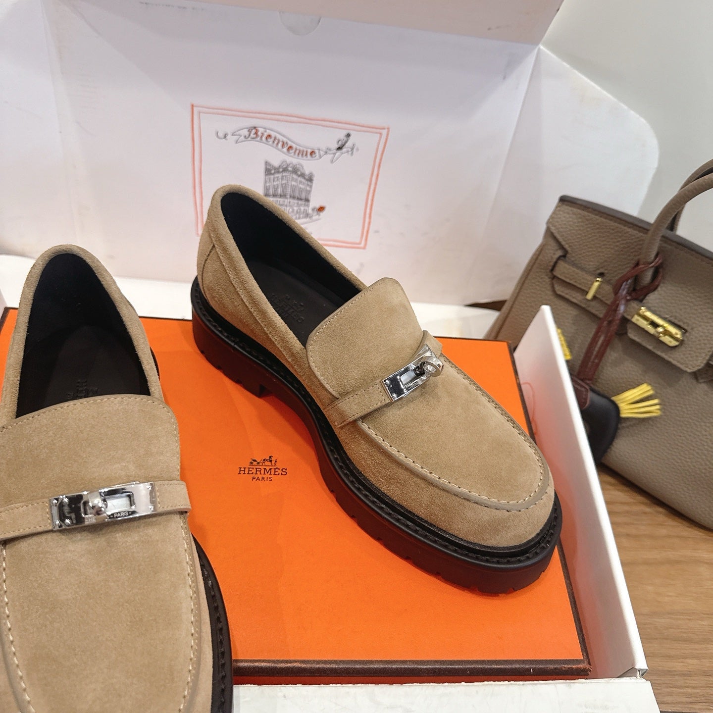 HM 26ss Loafers Dark Beige Black Suede Calfskin 638441