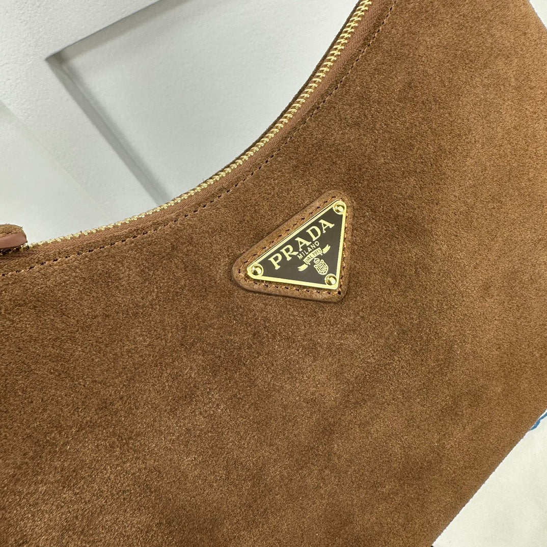 Prada 2026 Aimee Shoulder Bag Brown Suede Calfskin