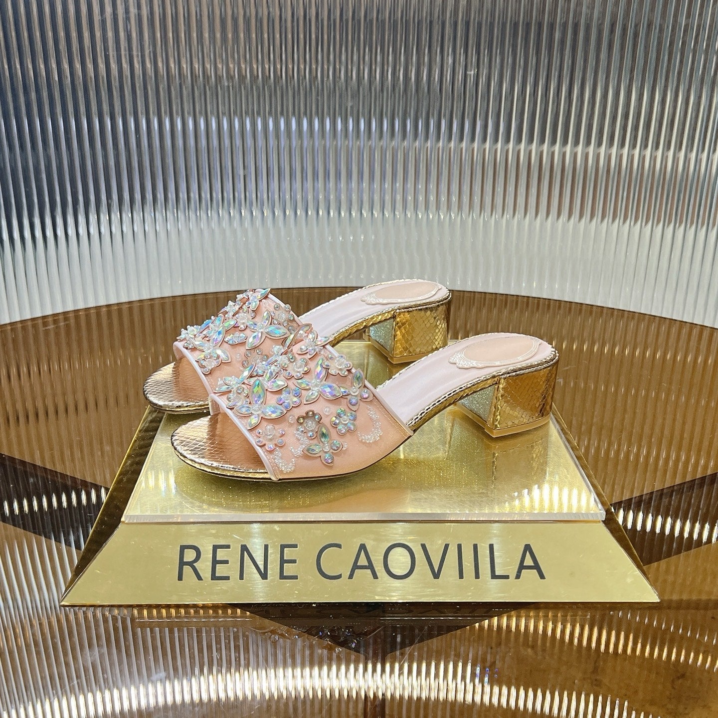 RC 25 Butterfly Flower Rhinestone Satin Sandals Pink Sheepskin 242920