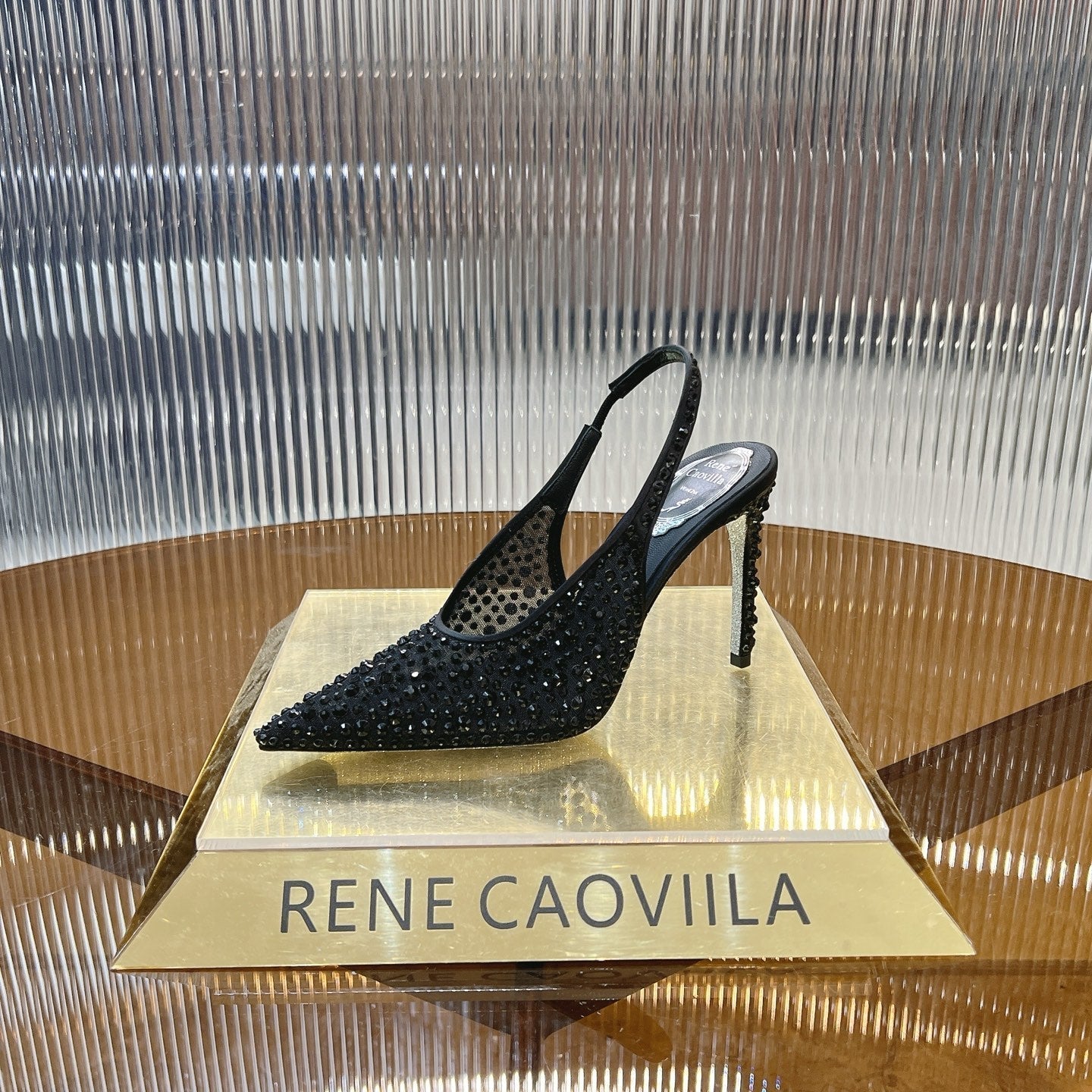 RC  Slingback Shoes Black Rhinestone Sheepskin 281981