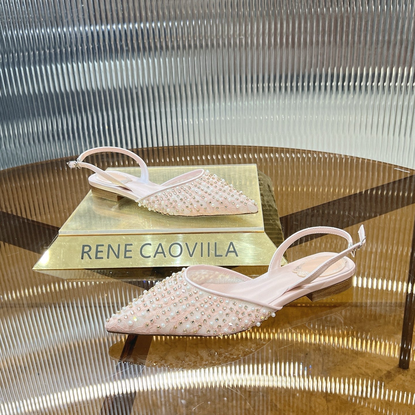 RC Slingback Shoe 1cm Pink  Rhinestone Sheepskin 281984