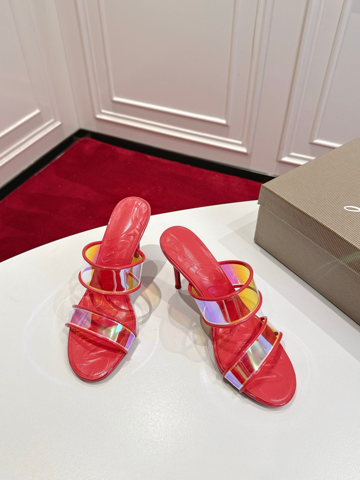 Christian Louboutin 2026 Just Loubi 100mm Mules PVC Lambskin 780411